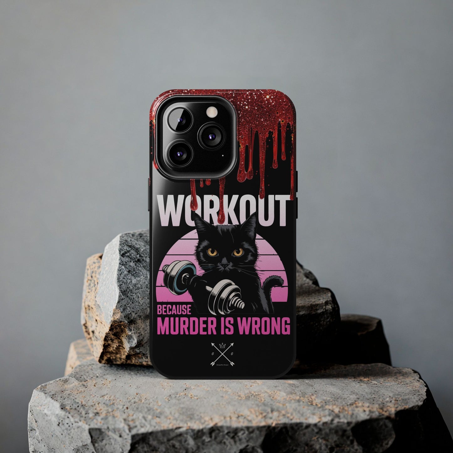 Edgy Cat Tough Phone Case - 'Workout Because Murder Is Wrong'