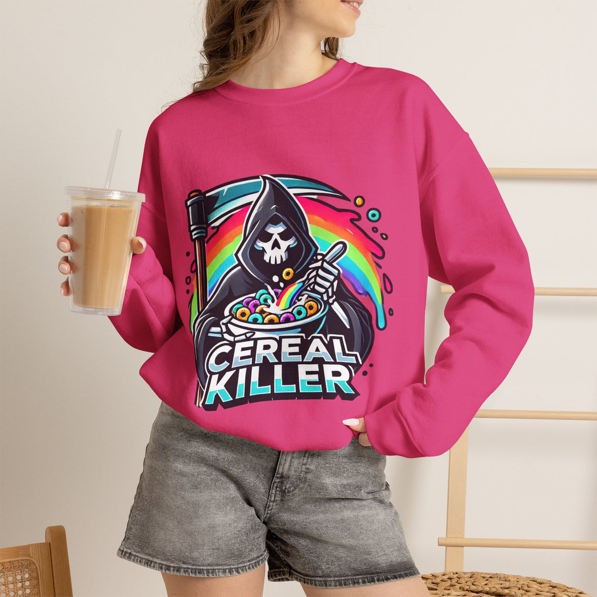Cereal Killer Crewneck Sweatshirt — Funny Grim Reaper Cereal Graphic