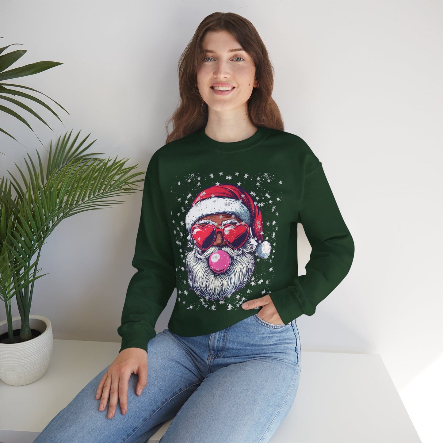 Retro Bubblegum Black Santa - Unisex Heavy Blend™ Crewneck Sweatshirt