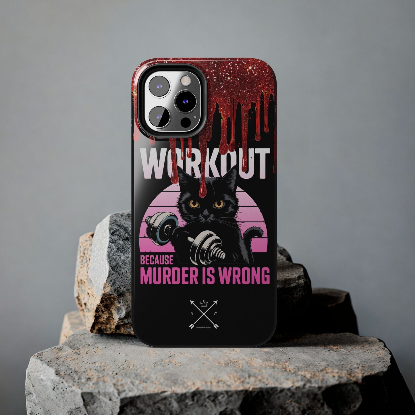 Edgy Cat Tough Phone Case - 'Workout Because Murder Is Wrong'