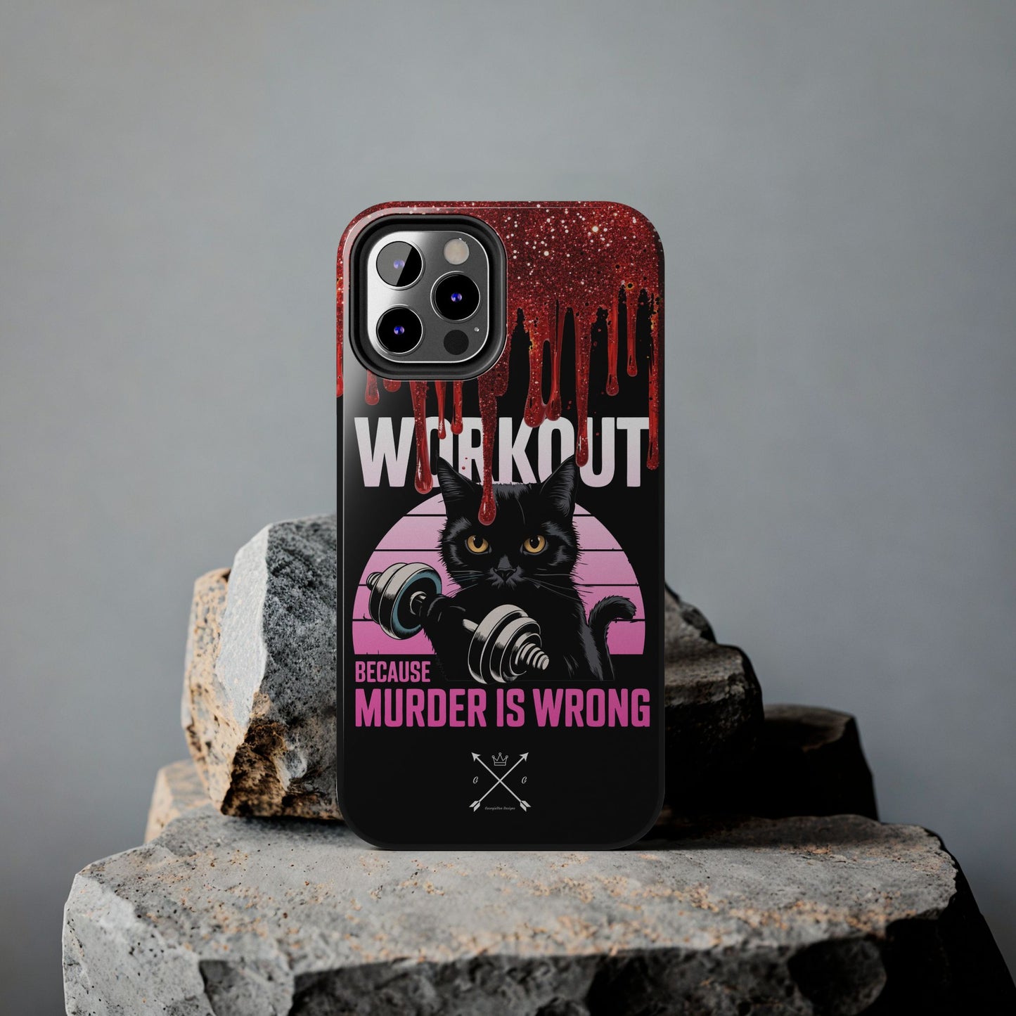 Edgy Cat Tough Phone Case - 'Workout Because Murder Is Wrong'