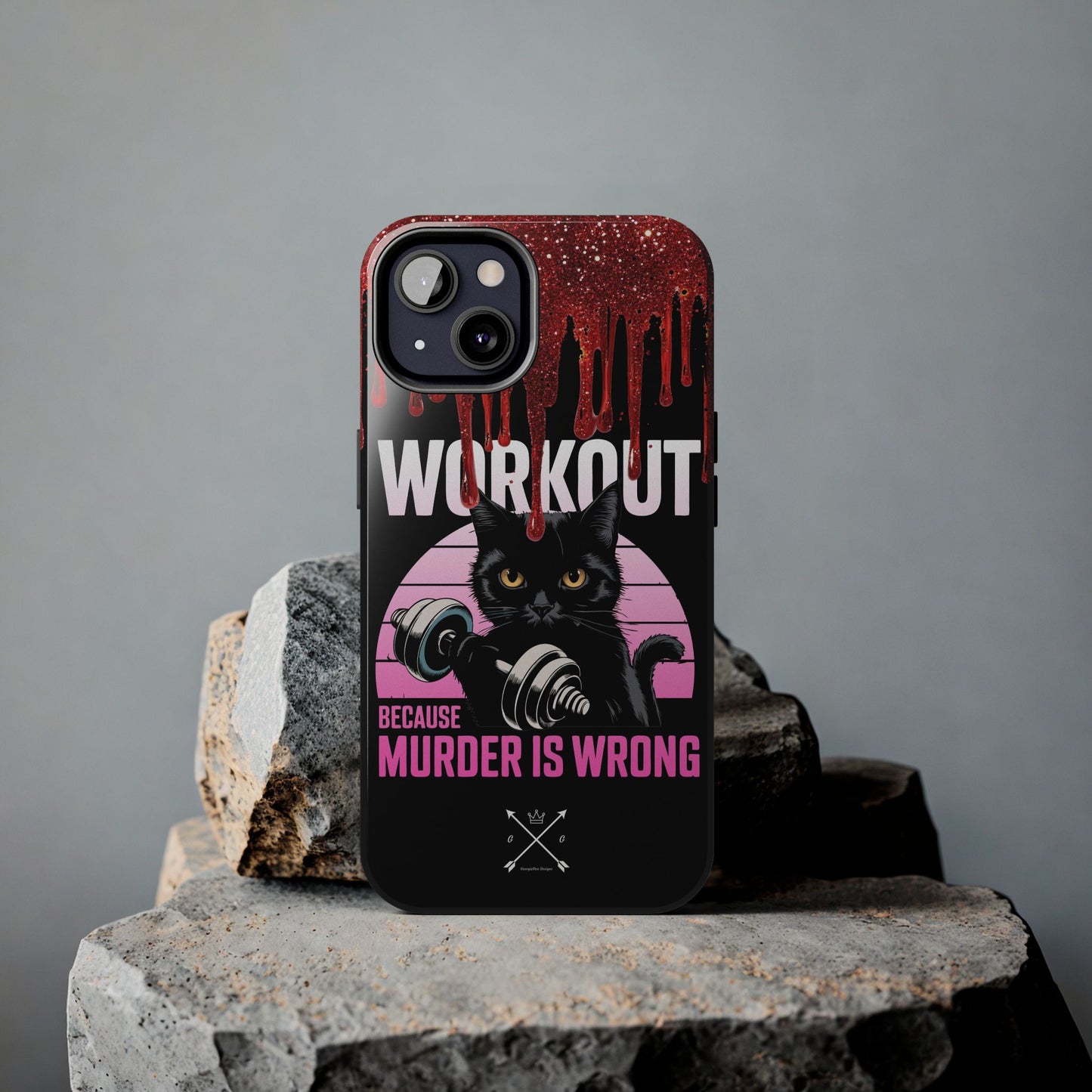 Edgy Cat Tough Phone Case - 'Workout Because Murder Is Wrong'