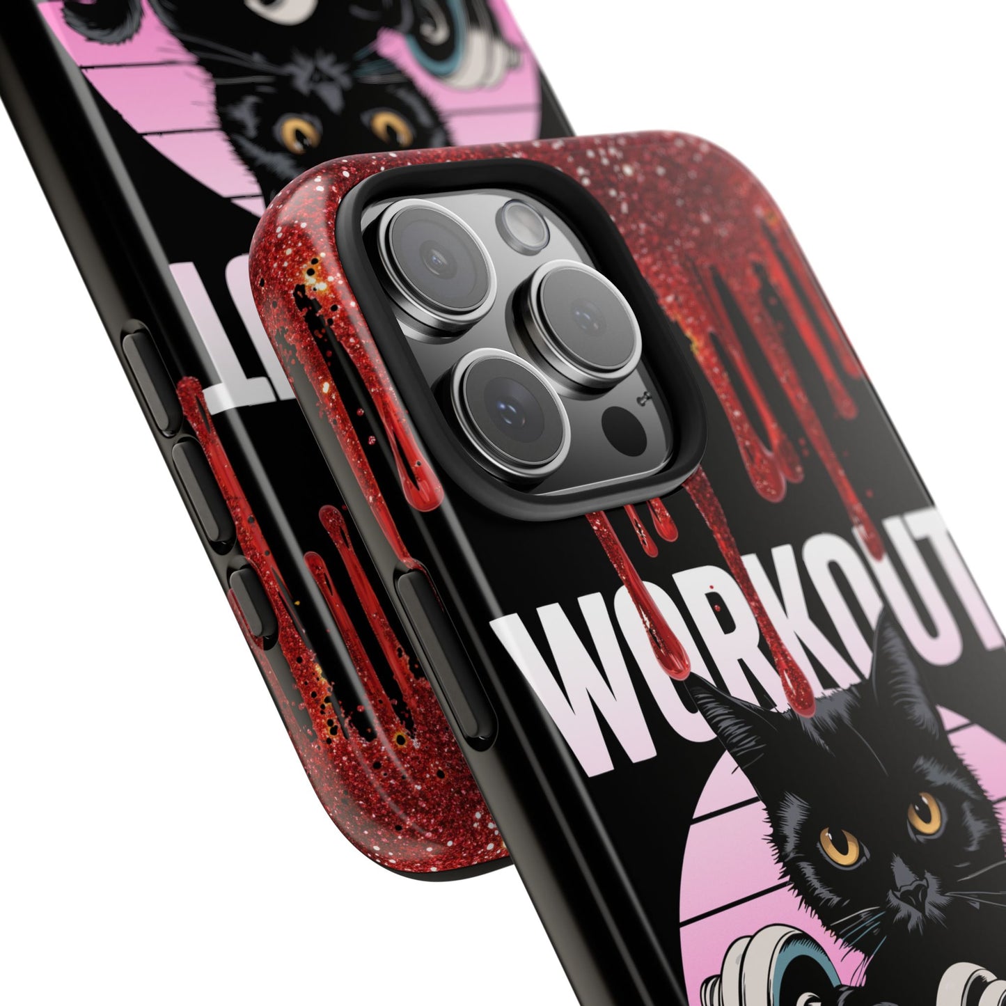 Edgy Cat Tough Phone Case - 'Workout Because Murder Is Wrong'