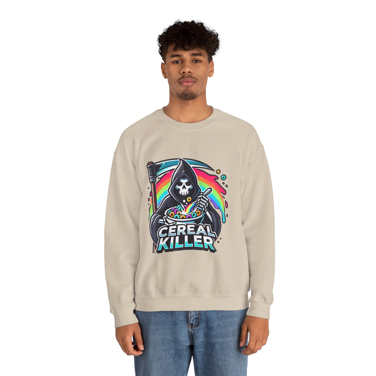 Cereal Killer Crewneck Sweatshirt — Funny Grim Reaper Cereal Graphic