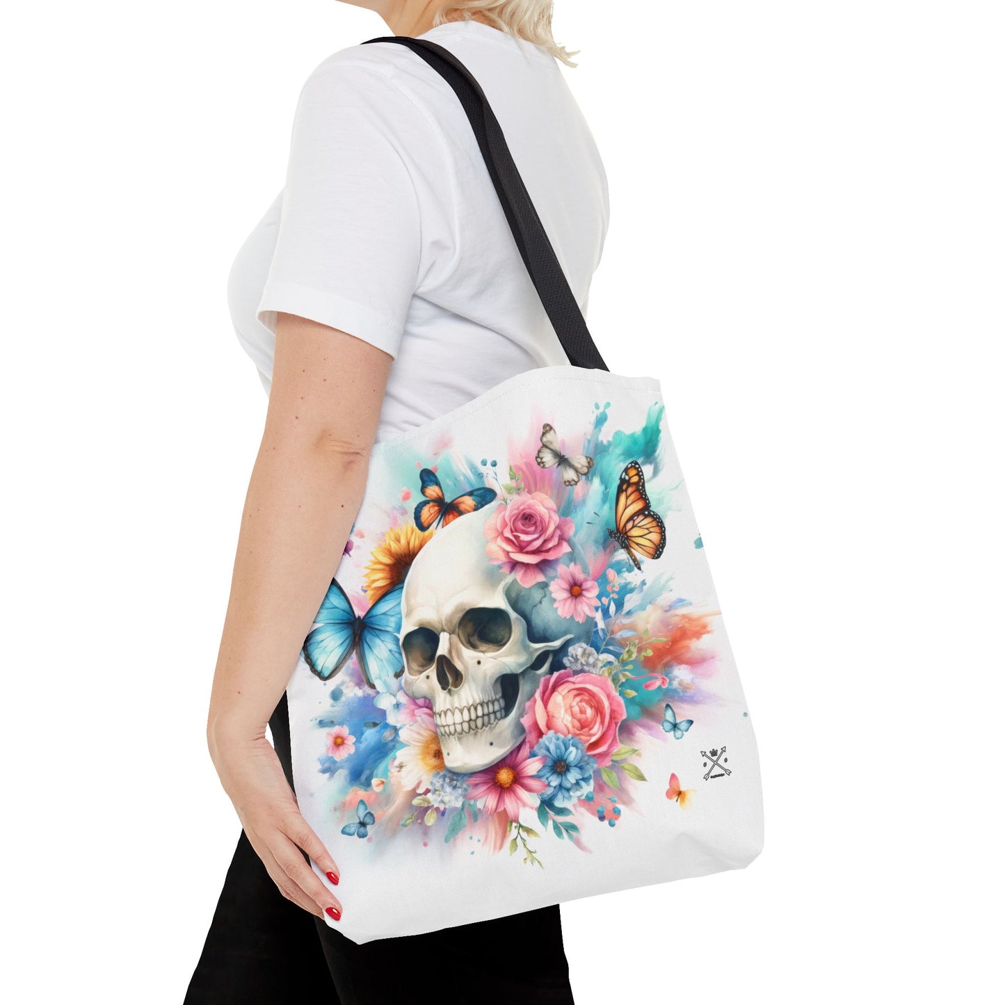 Watercolor Skull and Butterflies (white) - Tote Bag (AOP)