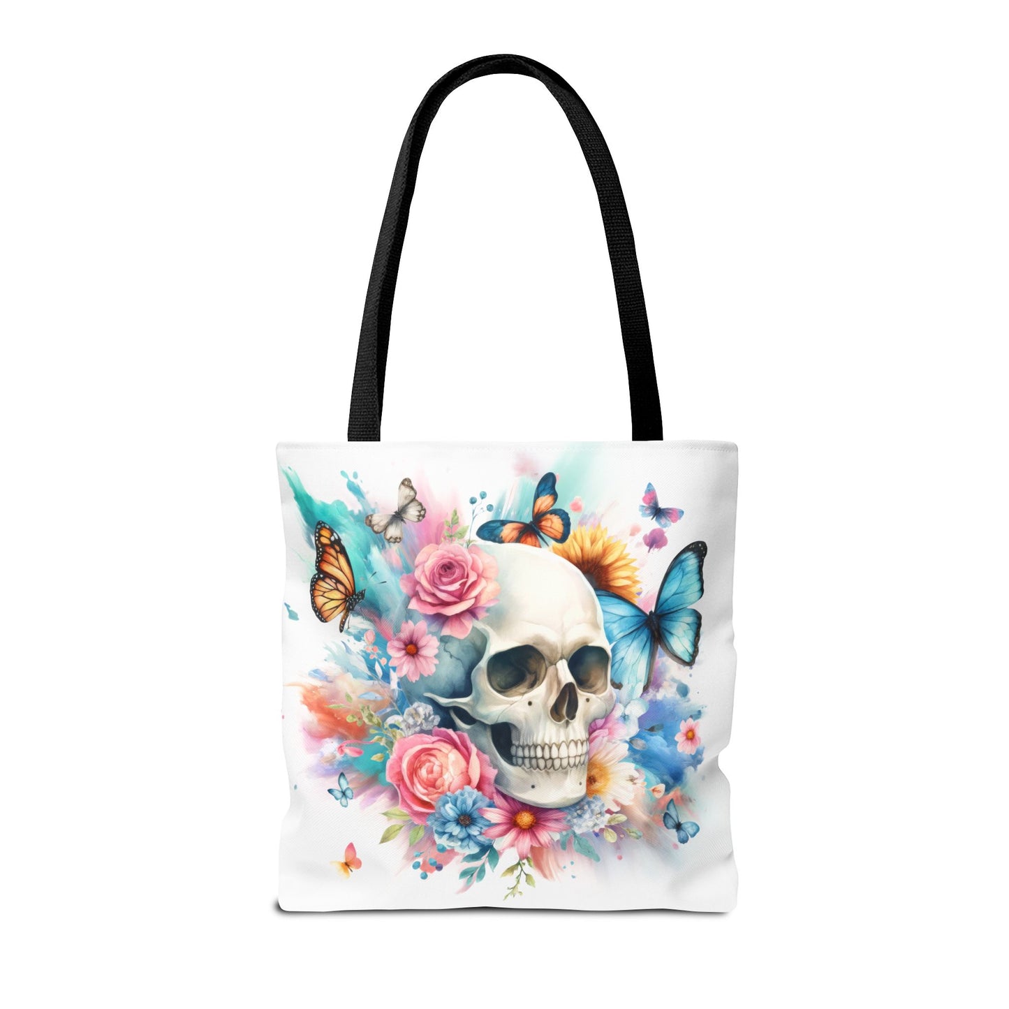 Watercolor Skull and Butterflies (white) - Tote Bag (AOP)