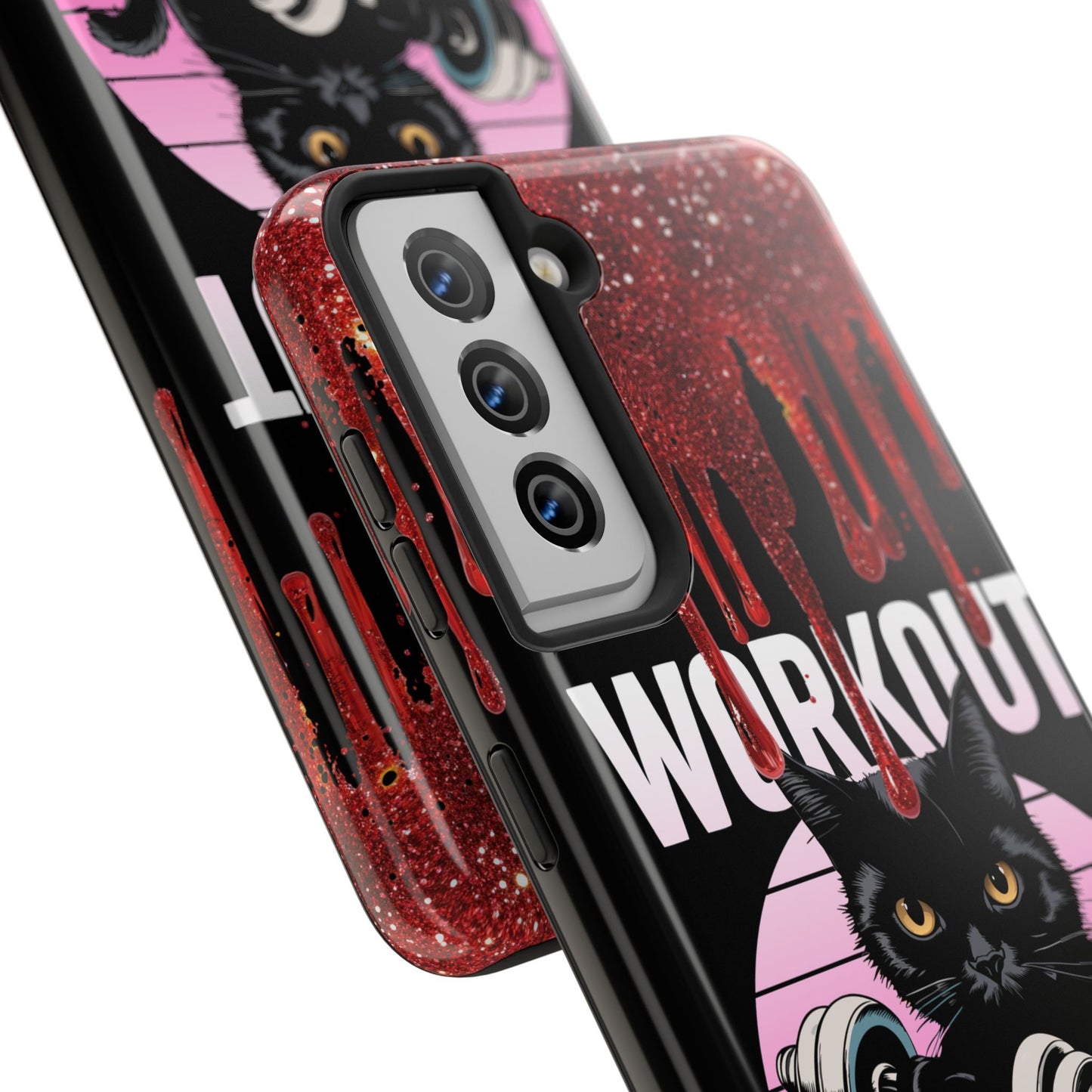 Edgy Cat Tough Phone Case - 'Workout Because Murder Is Wrong'