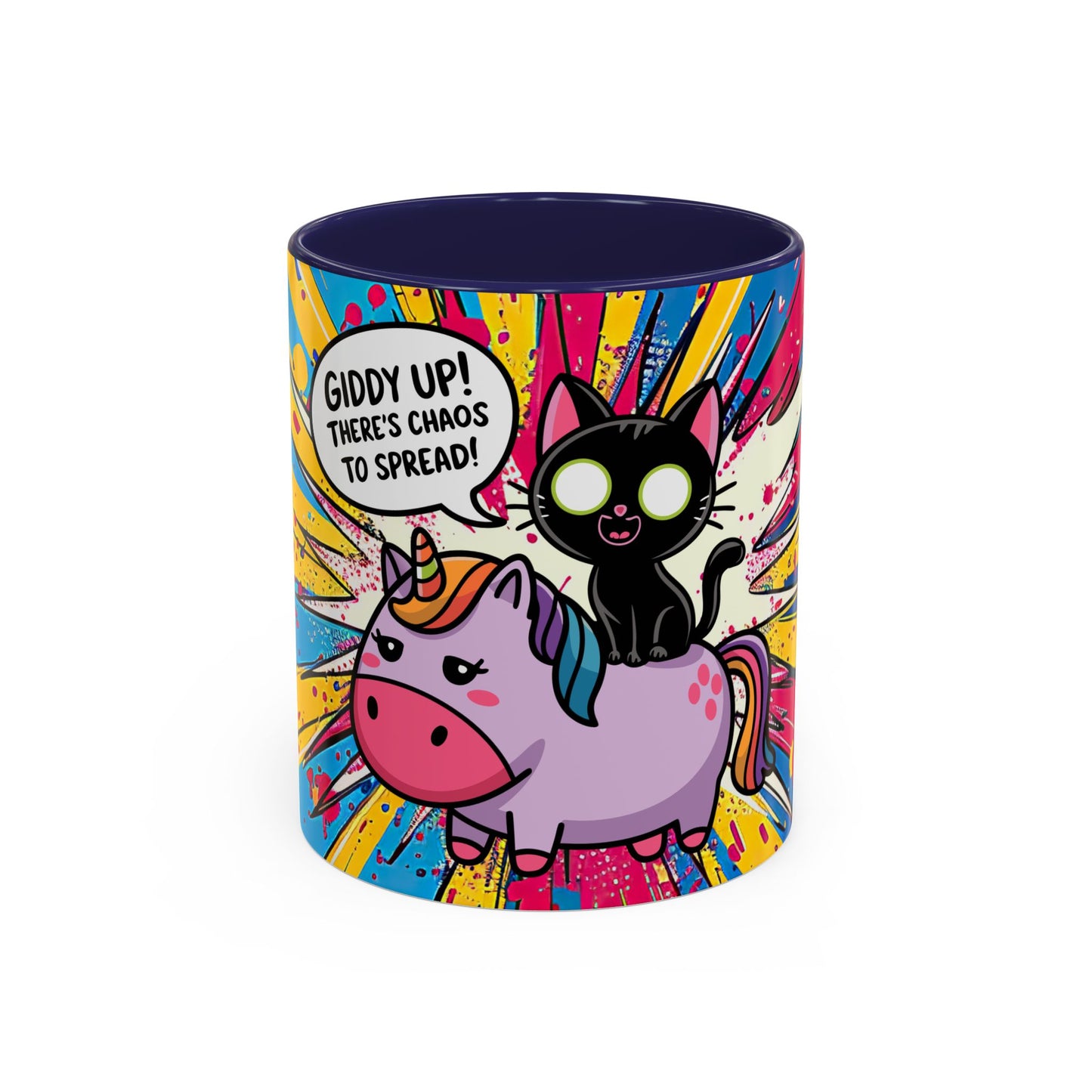 Giddy Up There's Chaos To Spread, Unicorn Cat Design - (11oz or 15oz) Coffee Mug