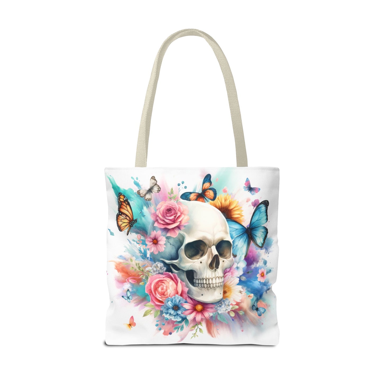 Watercolor Skull and Butterflies (white) - Tote Bag (AOP)