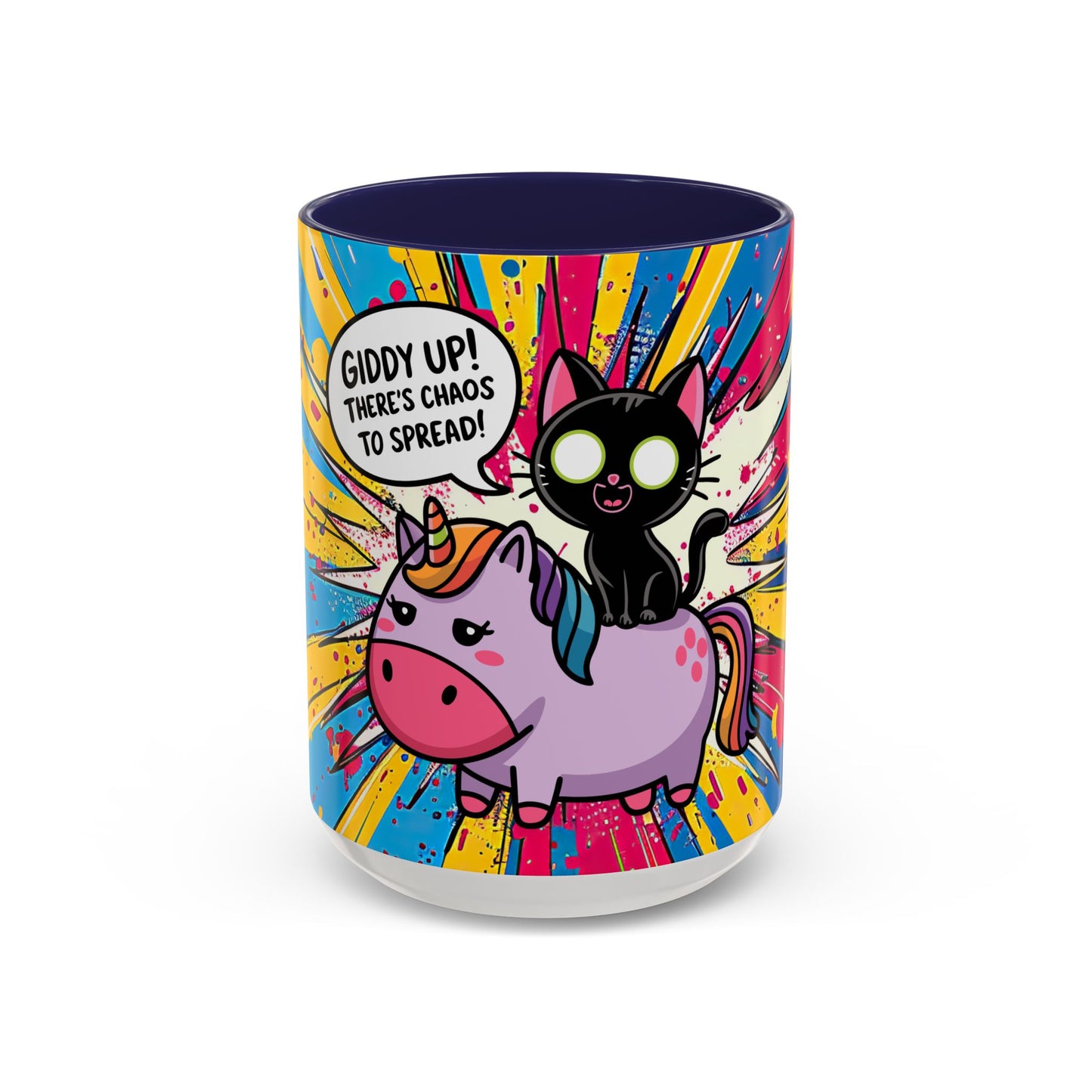 Giddy Up There's Chaos To Spread, Unicorn Cat Design - (11oz or 15oz) Coffee Mug