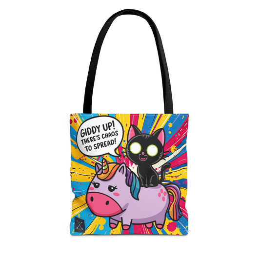 Giddy Up There's Chaos To Spread, Unicorn and Black Cat - Tote Bag