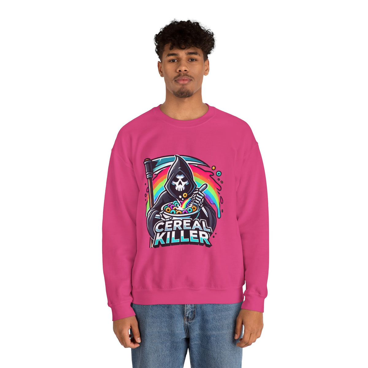 Cereal Killer Crewneck Sweatshirt — Funny Grim Reaper Cereal Graphic
