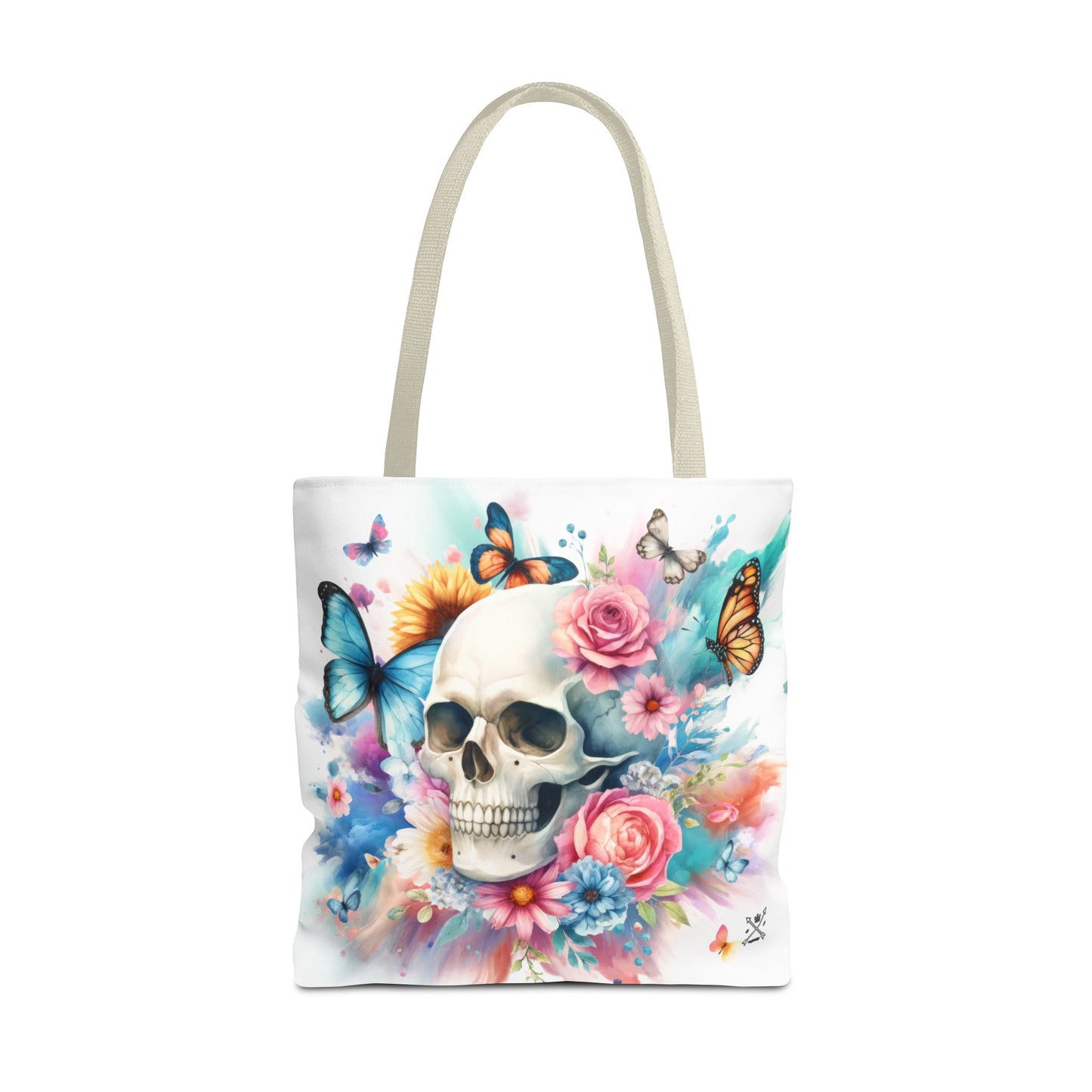 Watercolor Skull and Butterflies (white) - Tote Bag (AOP)
