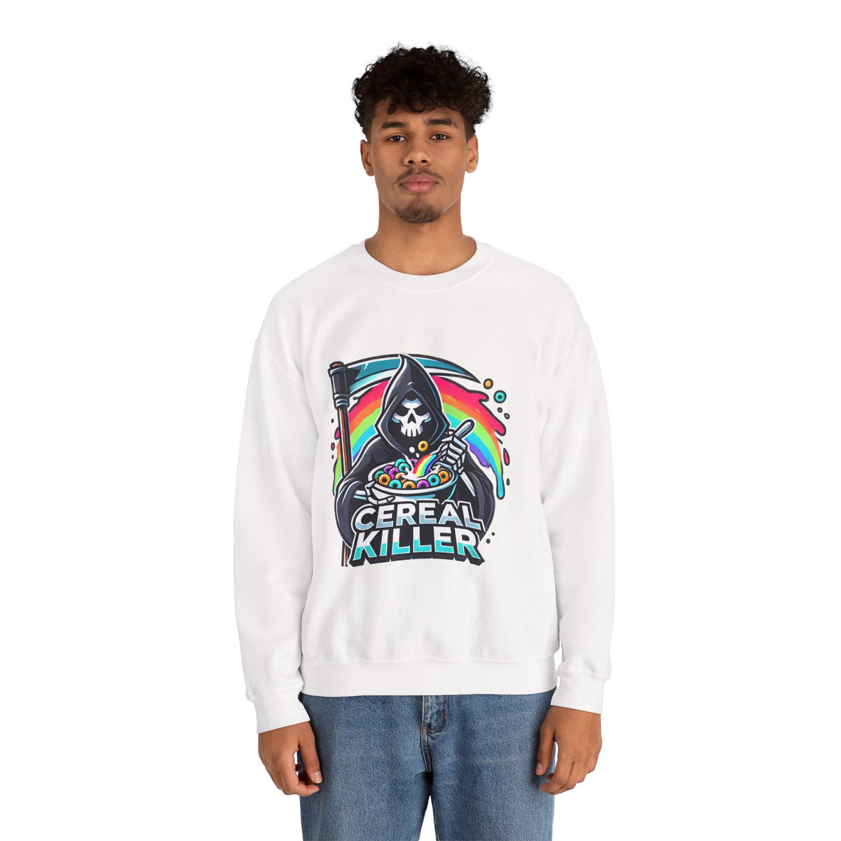 Cereal Killer Crewneck Sweatshirt — Funny Grim Reaper Cereal Graphic
