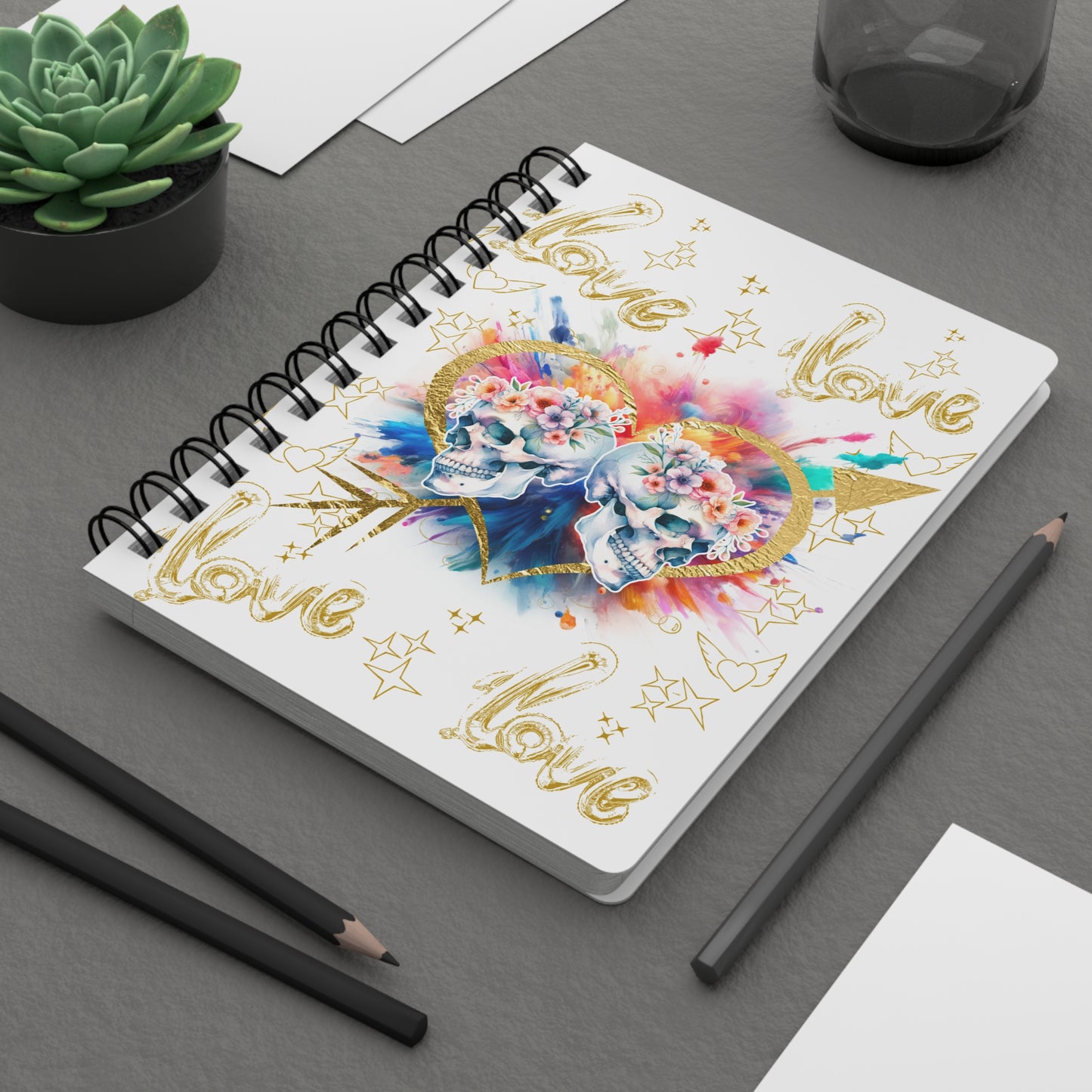 Love is Golden Watercolor (white) - Spiral Notebook - Ruled Line