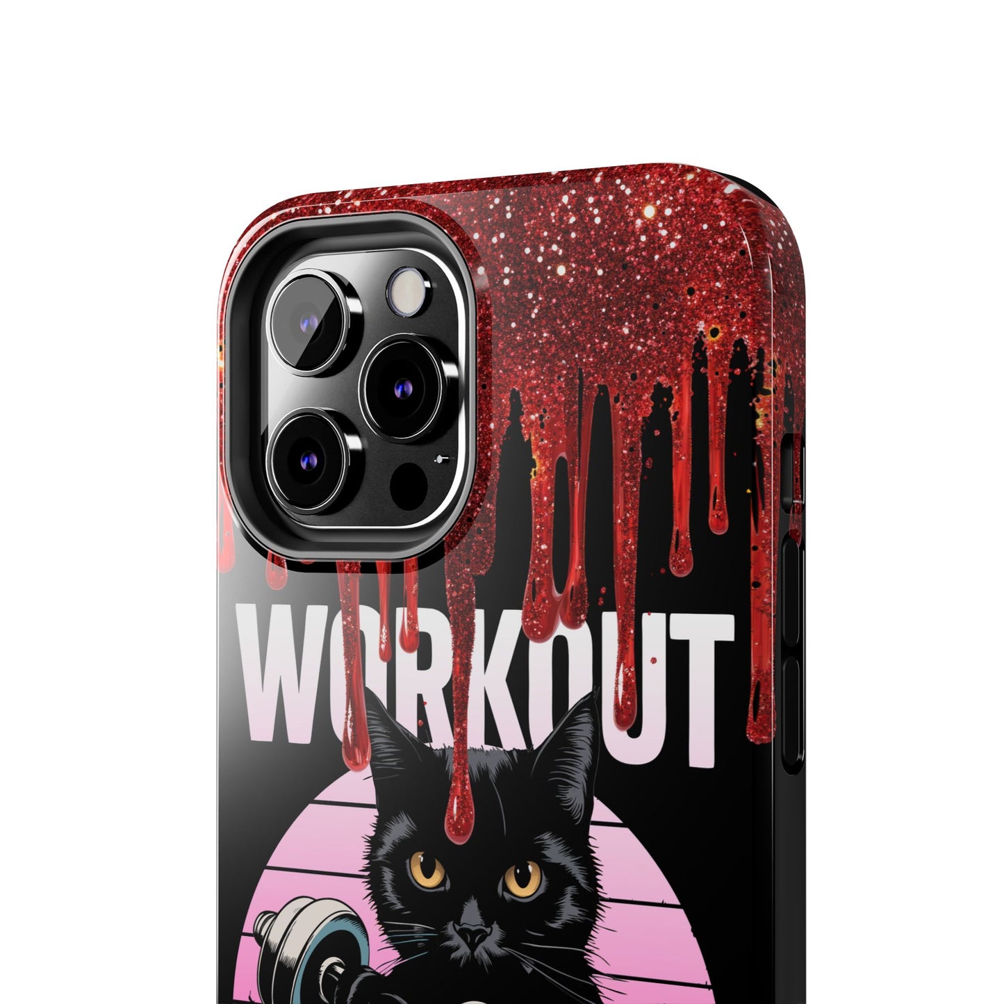 Edgy Cat Tough Phone Case - 'Workout Because Murder Is Wrong'