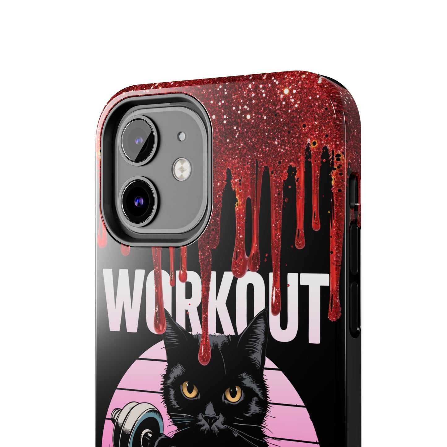 Edgy Cat Tough Phone Case - 'Workout Because Murder Is Wrong'
