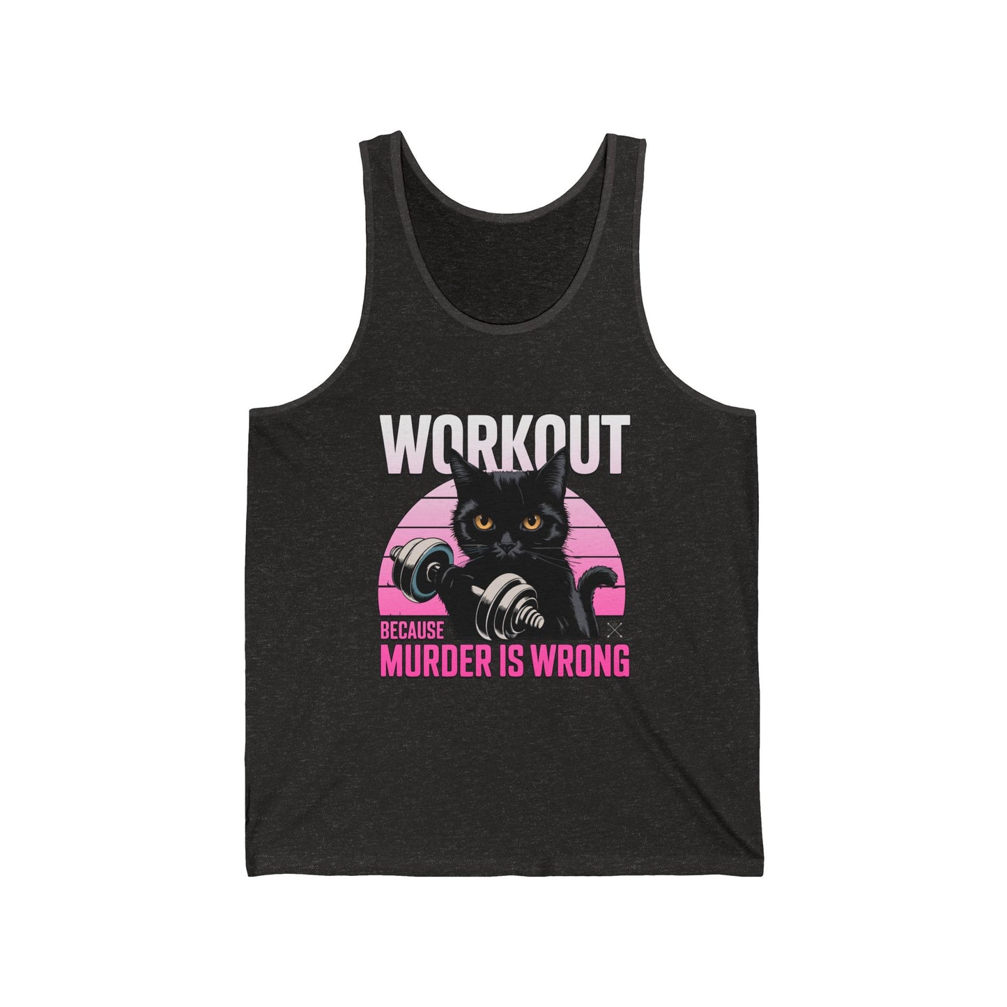 Unisex Funny Cat Workout Jersey Tank - 'Murder is Wrong'