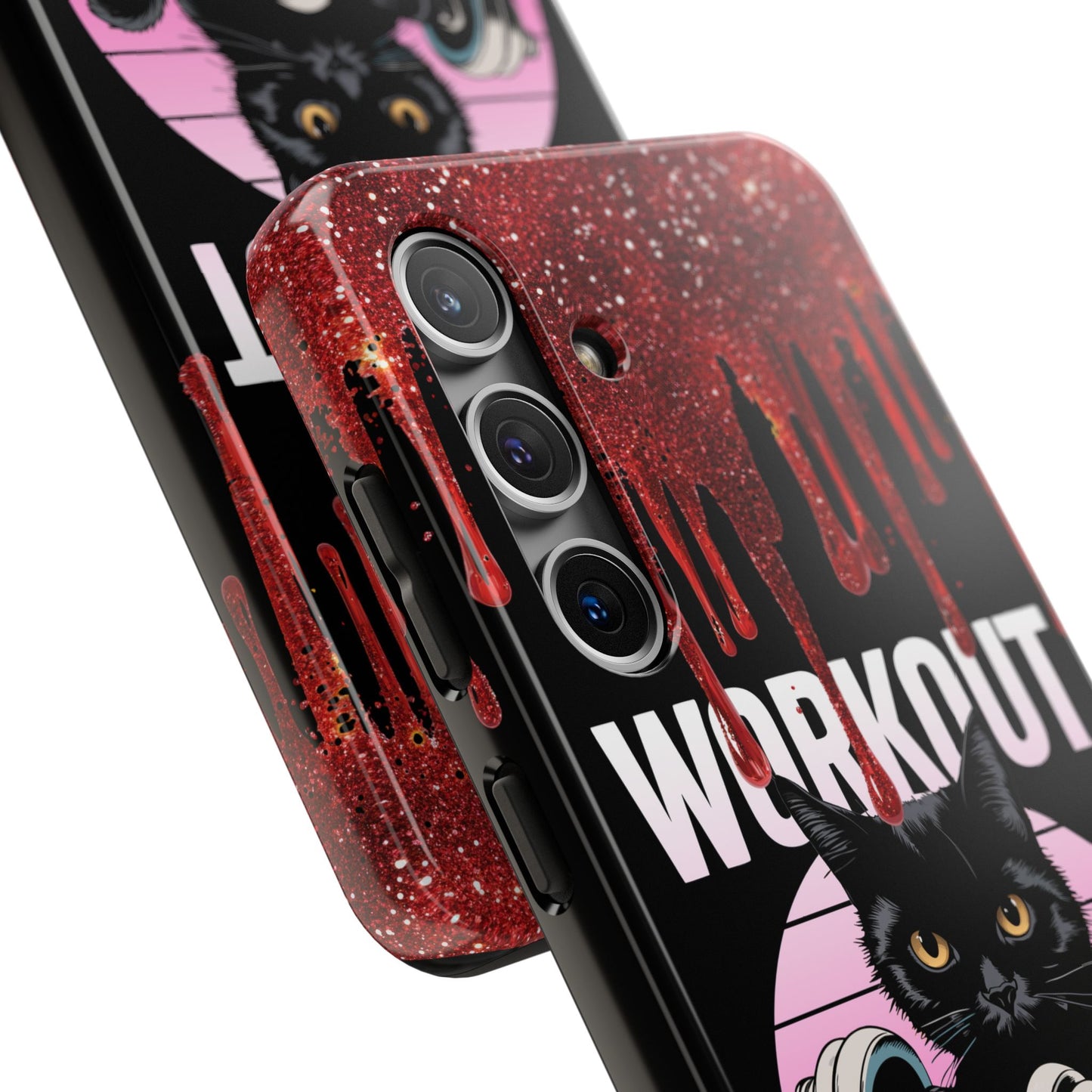 Edgy Cat Tough Phone Case - 'Workout Because Murder Is Wrong'