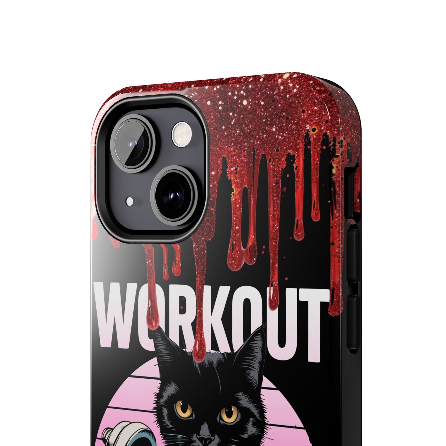 Edgy Cat Tough Phone Case - 'Workout Because Murder Is Wrong'