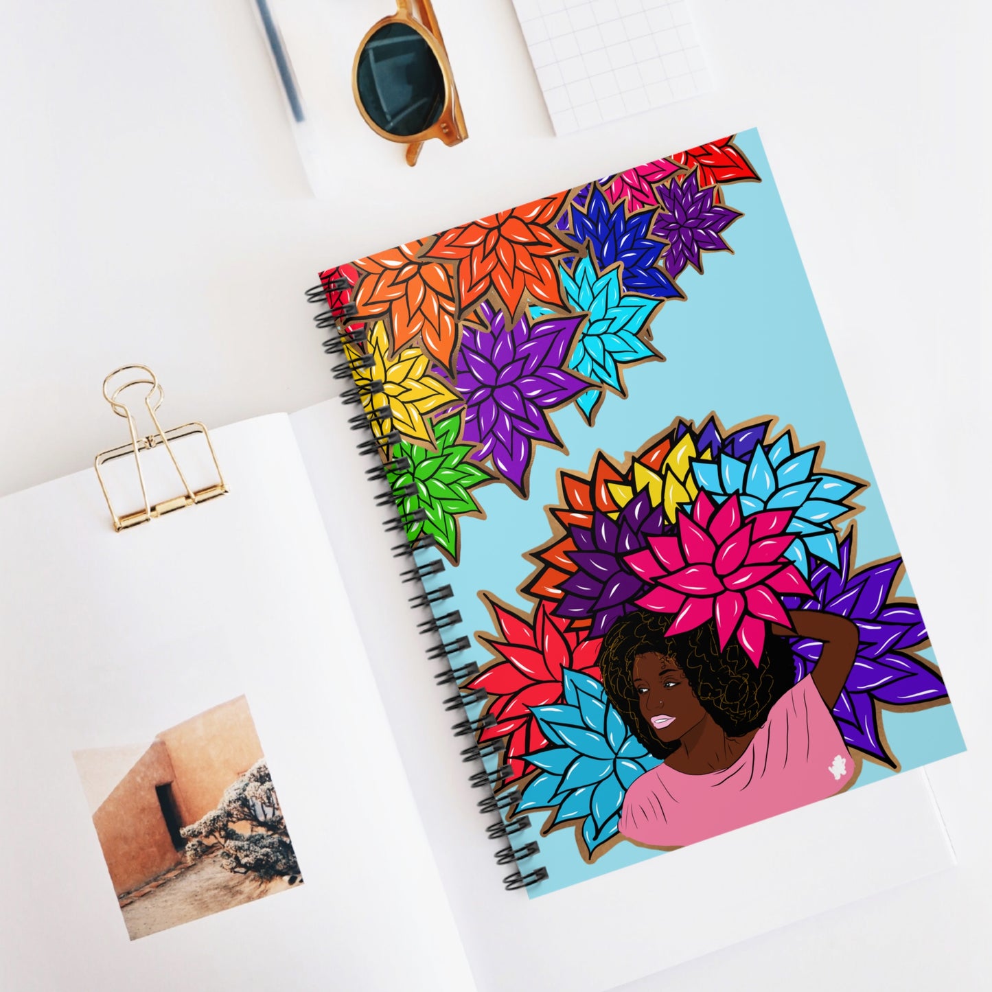 Beauty with Flowers - Spiral Notebook - Ruled Line