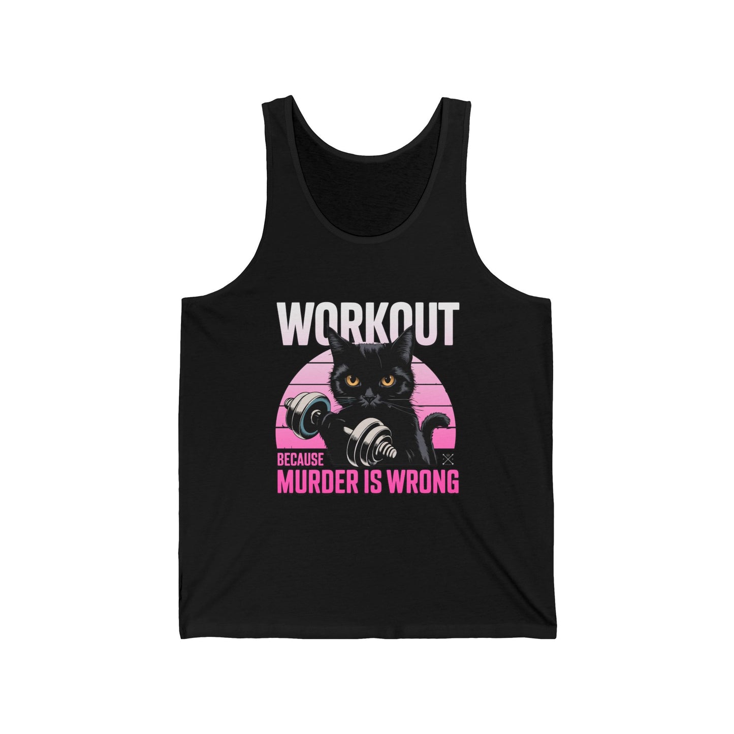 Unisex Funny Cat Workout Jersey Tank - 'Murder is Wrong'