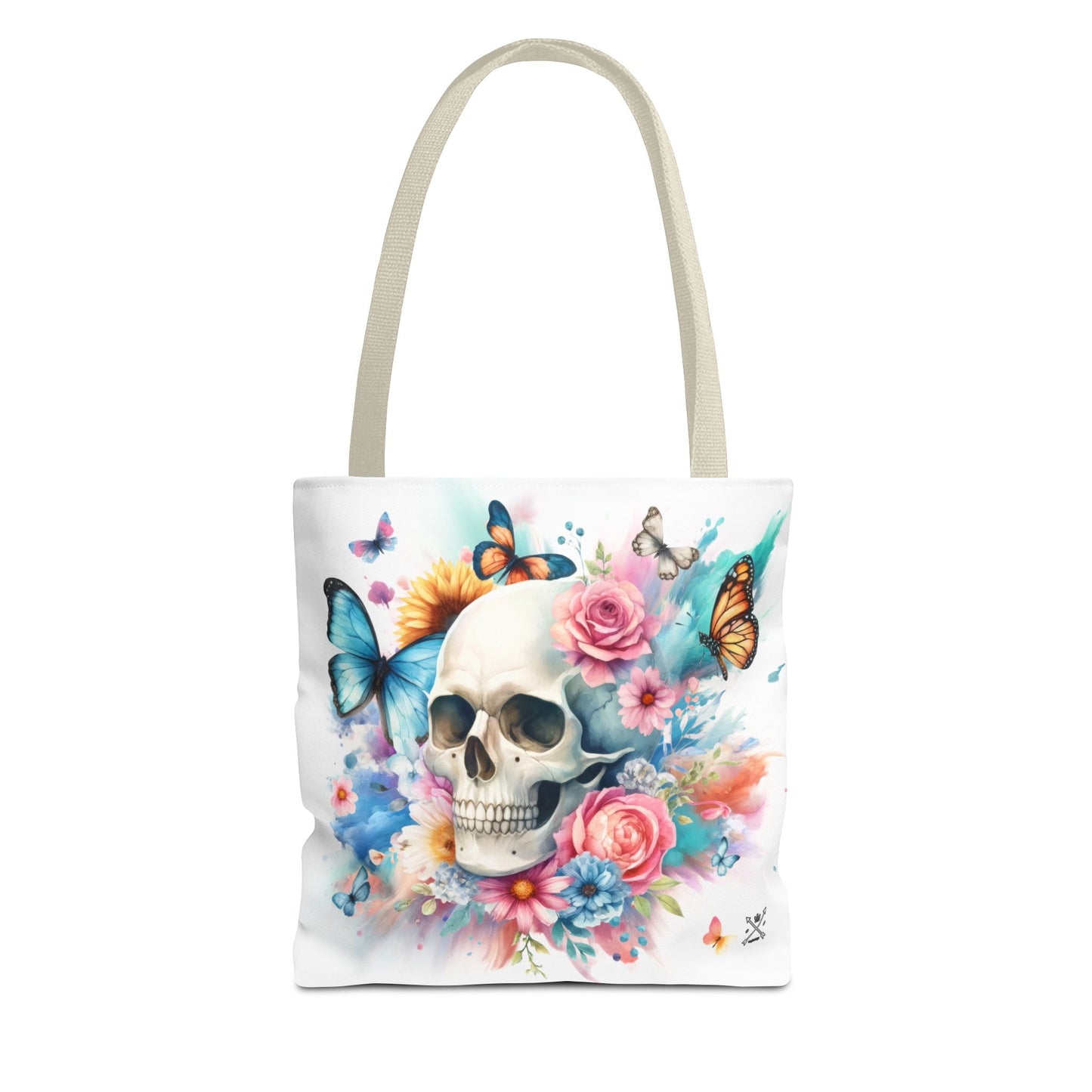 Watercolor Skull and Butterflies (white) - Tote Bag (AOP)
