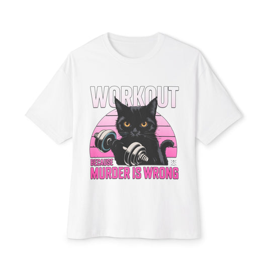 Funny Cat Workout Tee - Unisex Oversized Boxy T-Shirt