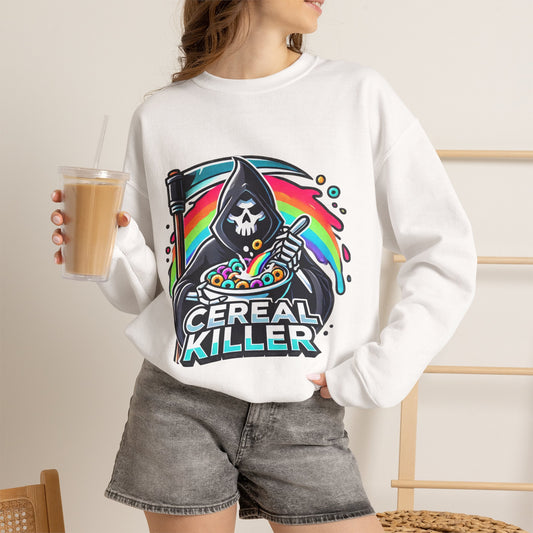 Cereal Killer Crewneck Sweatshirt — Funny Grim Reaper Cereal Graphic
