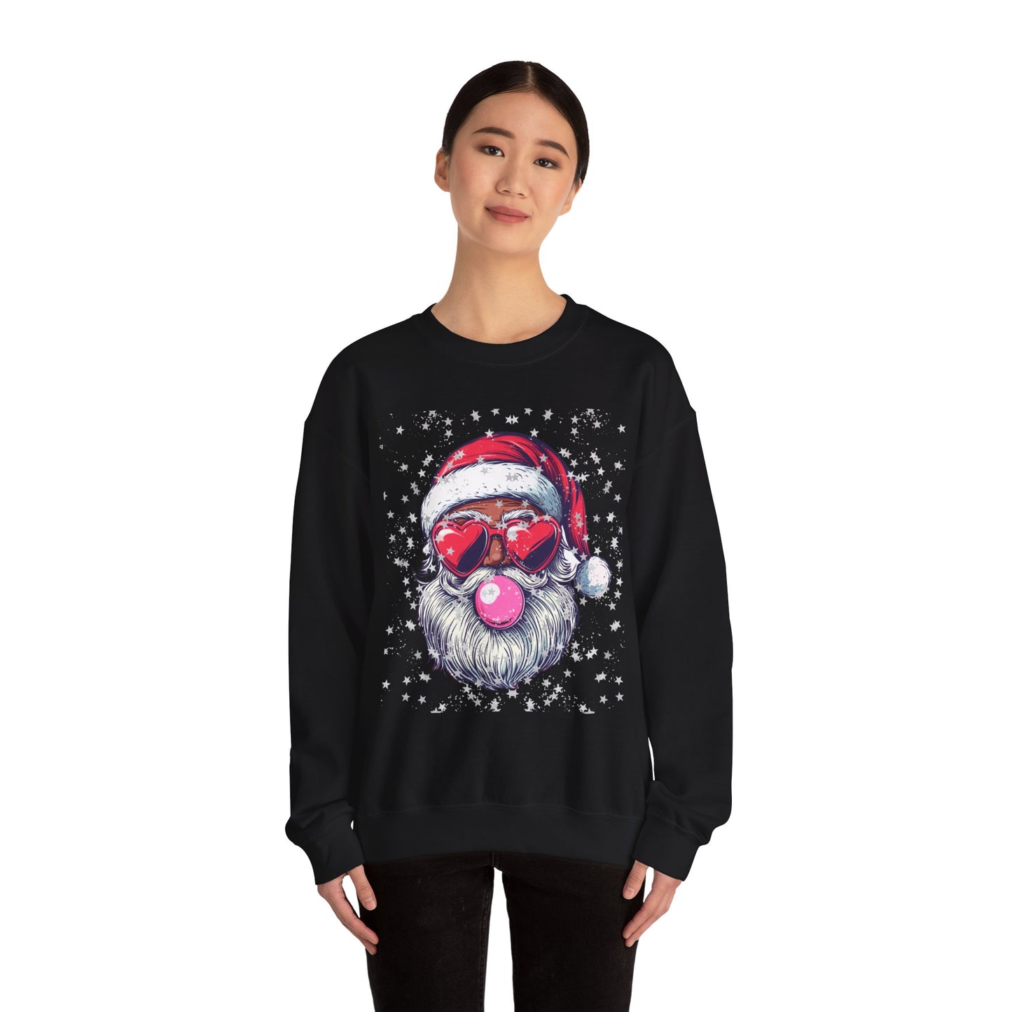 Retro Bubblegum Black Santa - Unisex Heavy Blend™ Crewneck Sweatshirt