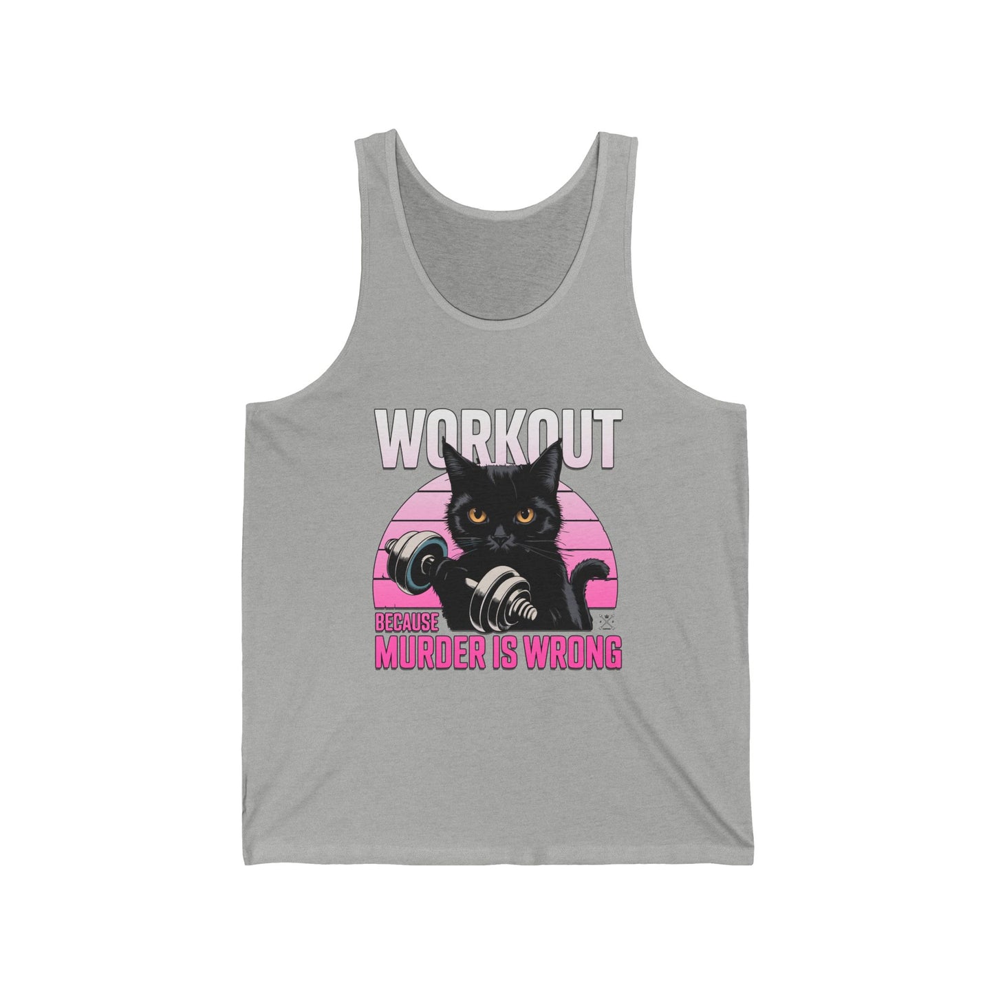 Unisex Funny Cat Workout Jersey Tank - 'Murder is Wrong'