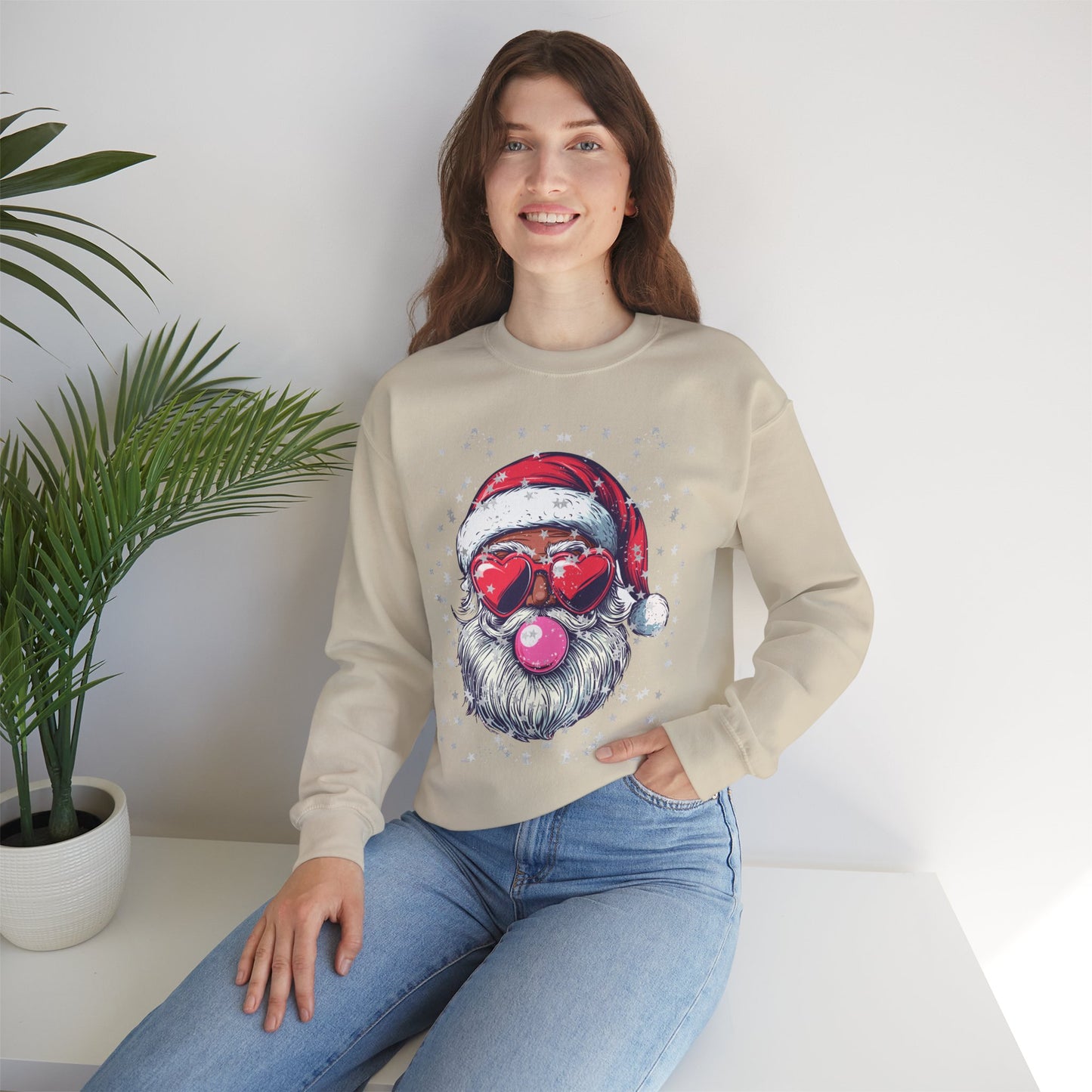 Retro Bubblegum Black Santa - Unisex Heavy Blend™ Crewneck Sweatshirt