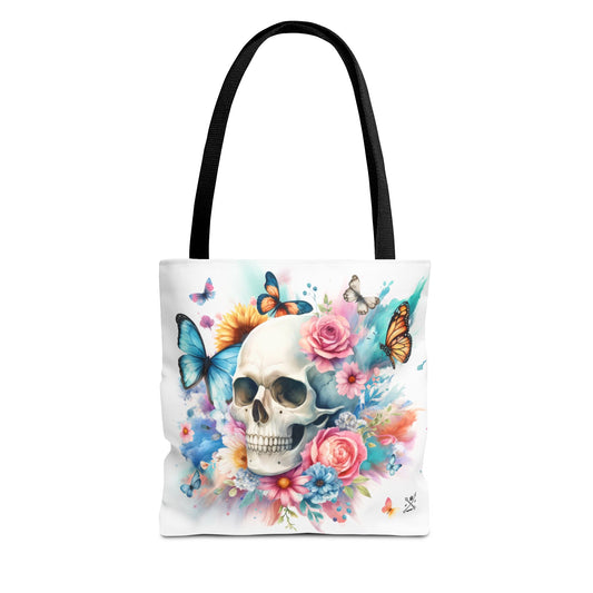 Watercolor Skull and Butterflies (white) - Tote Bag (AOP)