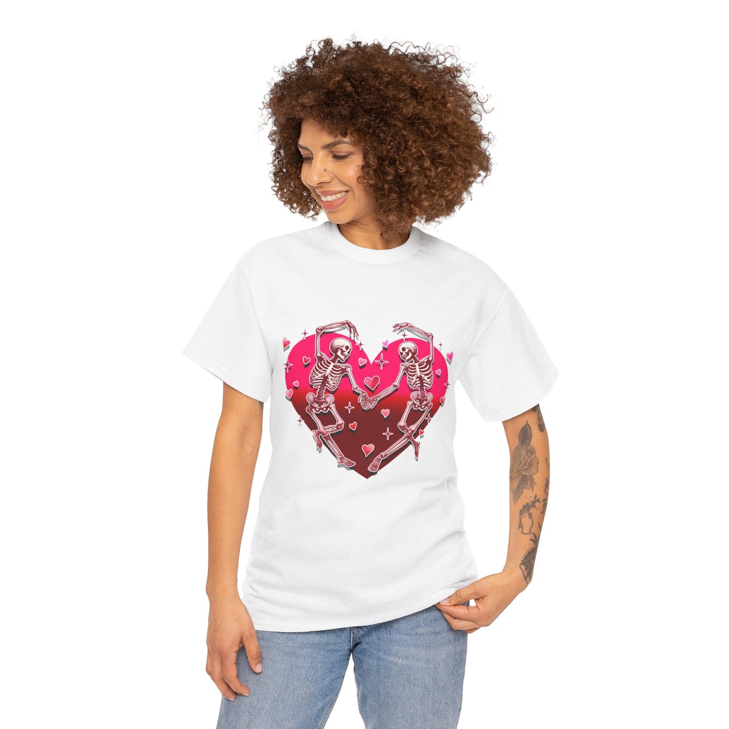 Skeleton Lovers Heart Graphic - Unisex Heavy Cotton T-shirt