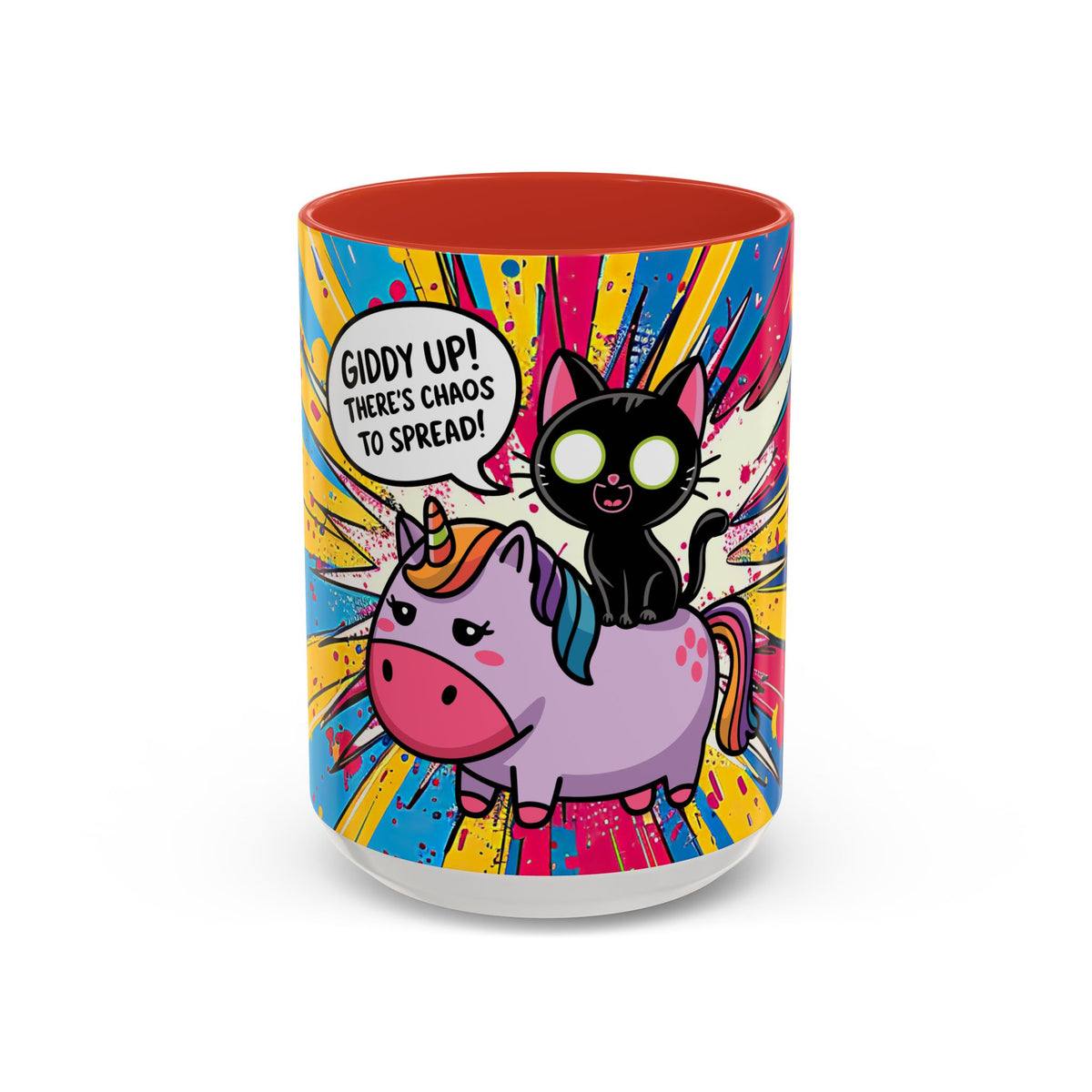 Giddy Up There's Chaos To Spread, Unicorn Cat Design - (11oz or 15oz) Coffee Mug
