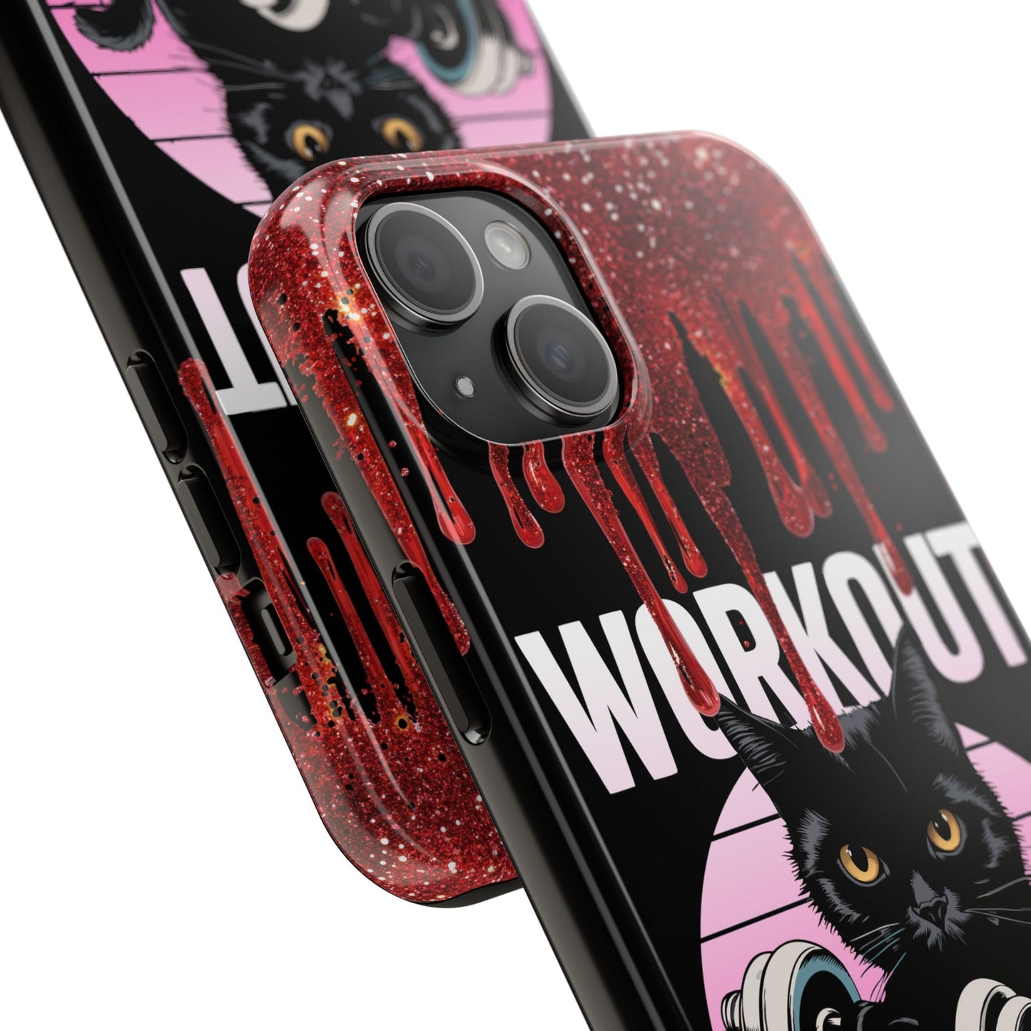 Edgy Cat Tough Phone Case - 'Workout Because Murder Is Wrong'