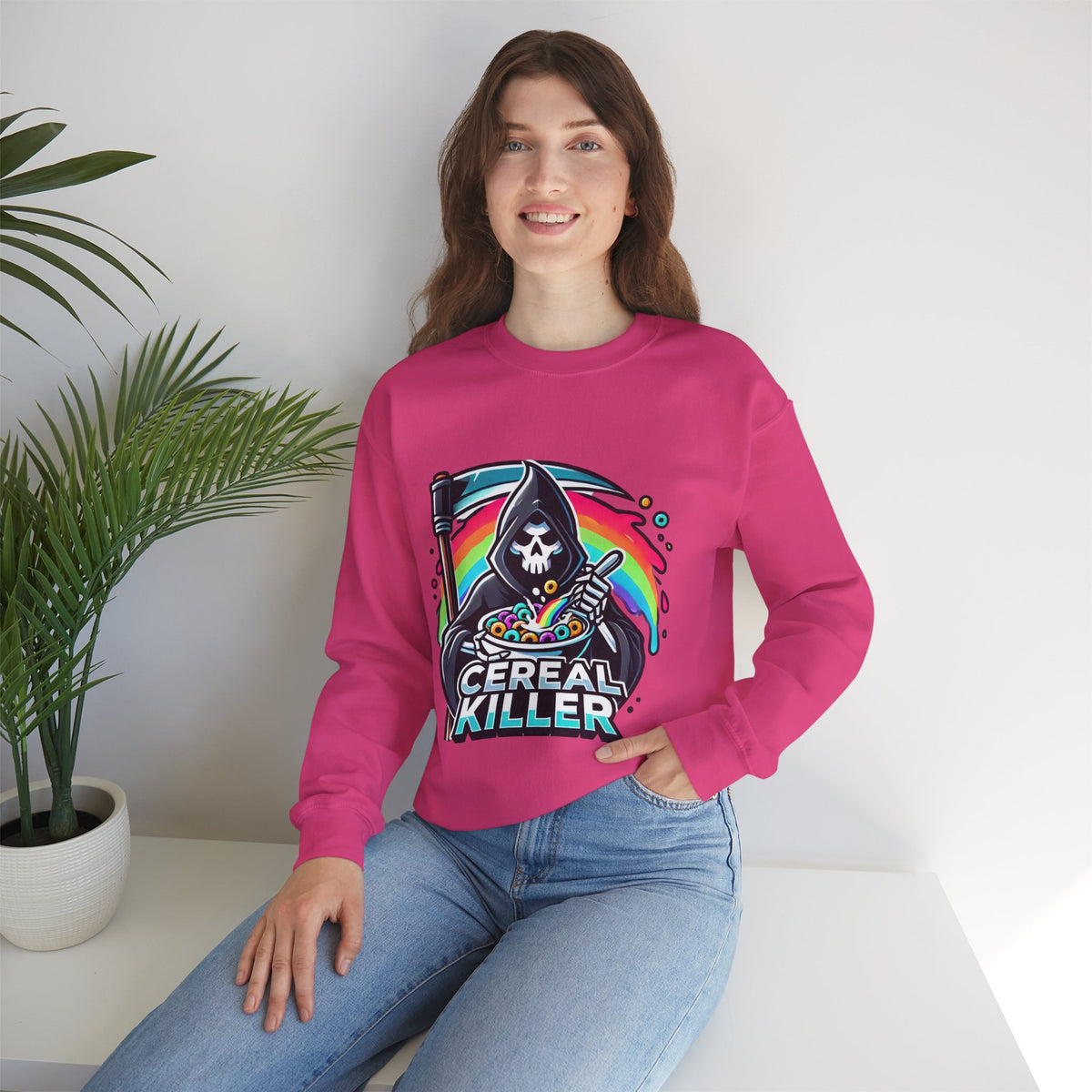 Cereal Killer Crewneck Sweatshirt — Funny Grim Reaper Cereal Graphic