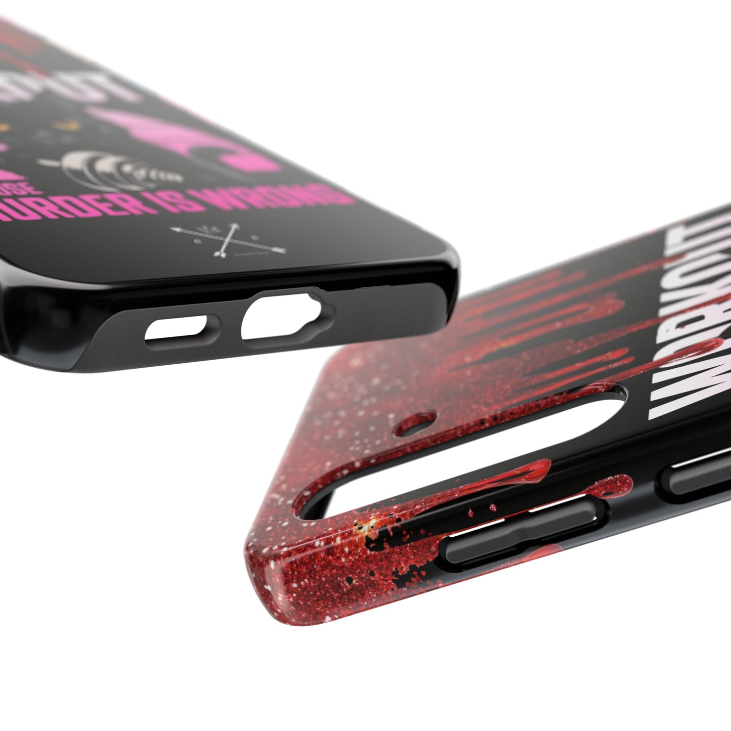Edgy Cat Tough Phone Case - 'Workout Because Murder Is Wrong'