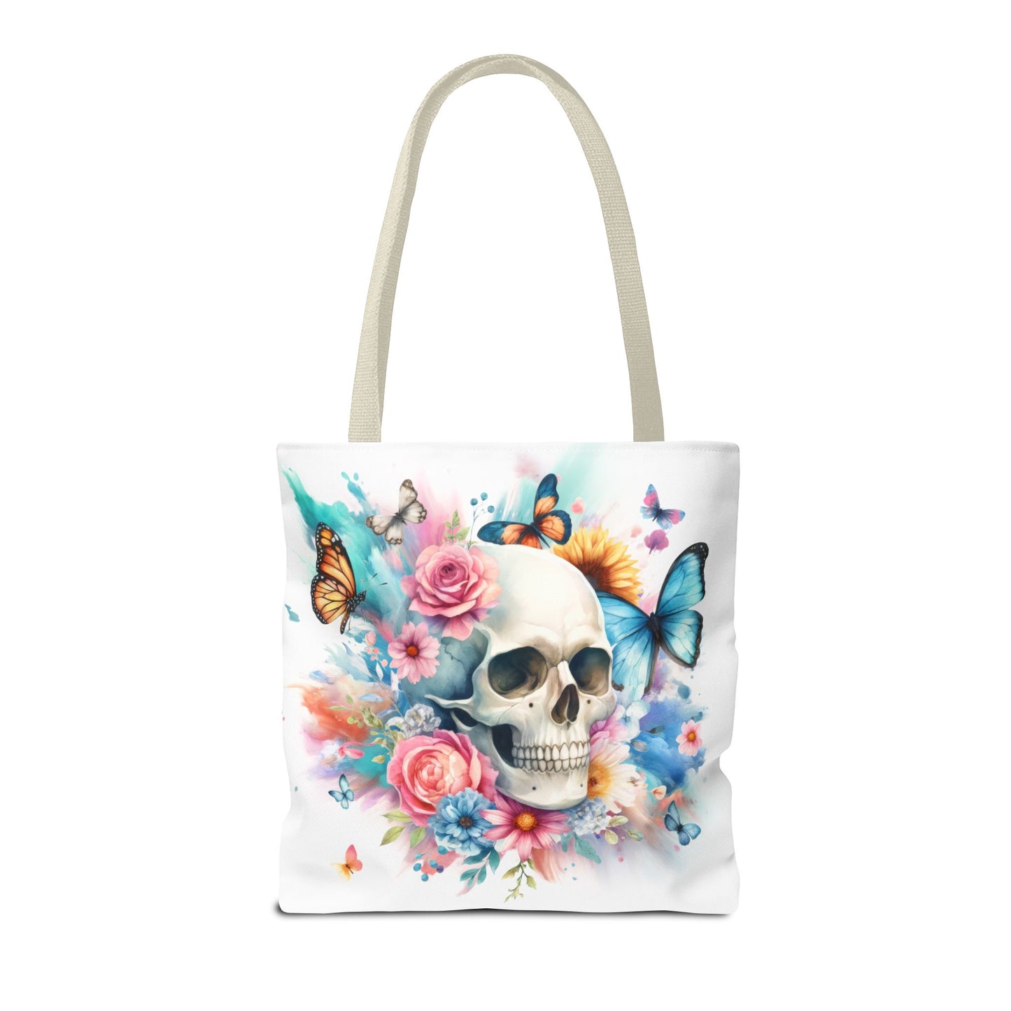 Watercolor Skull and Butterflies (white) - Tote Bag (AOP)