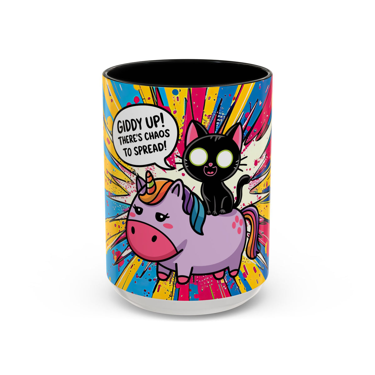 Giddy Up There's Chaos To Spread, Unicorn Cat Design - (11oz or 15oz) Coffee Mug
