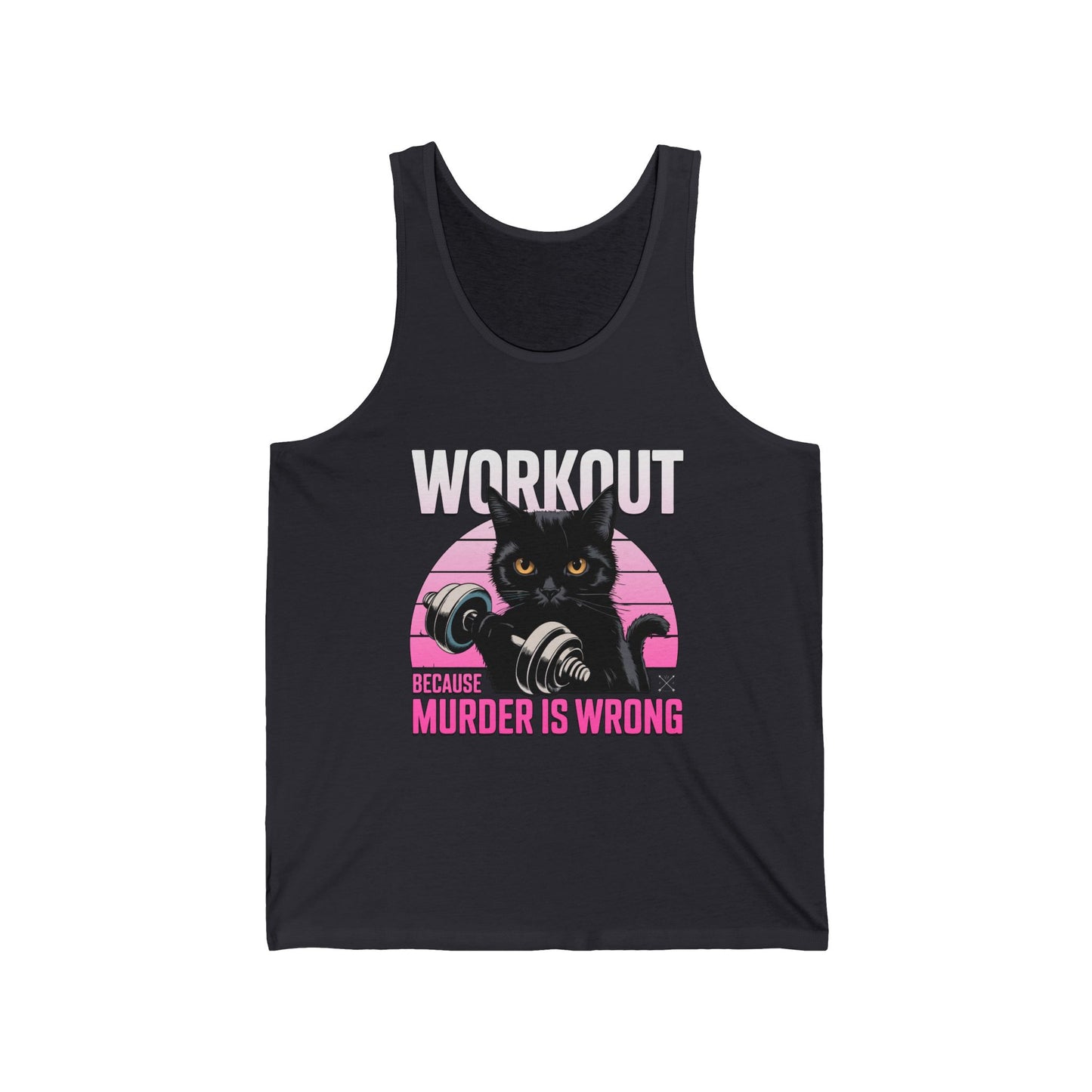 Unisex Funny Cat Workout Jersey Tank - 'Murder is Wrong'