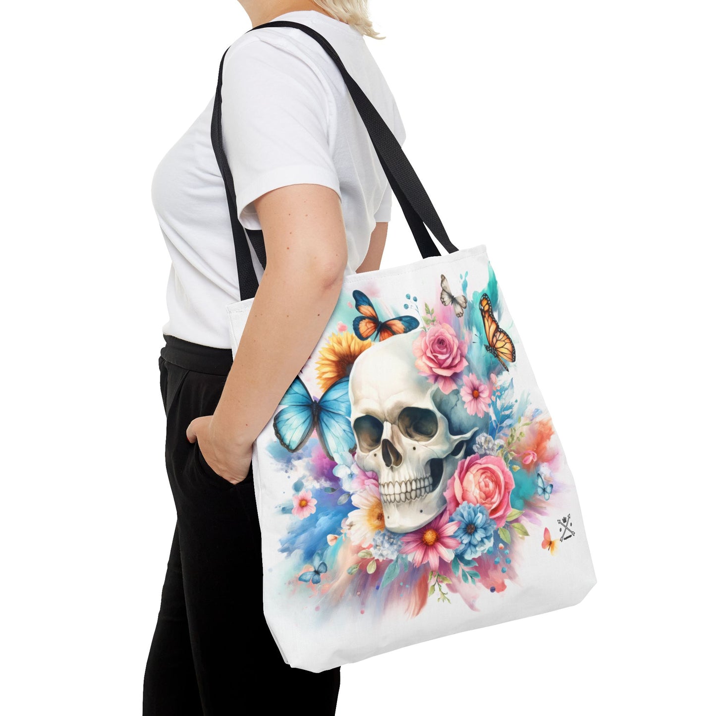 Watercolor Skull and Butterflies (white) - Tote Bag (AOP)