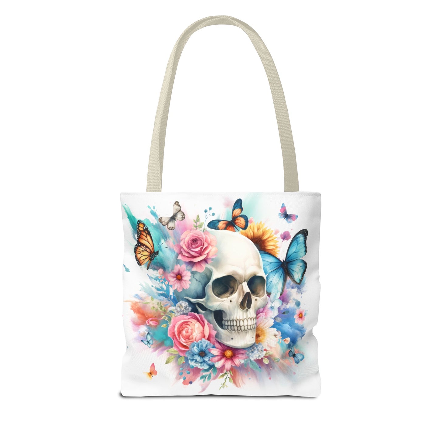Watercolor Skull and Butterflies (white) - Tote Bag (AOP)