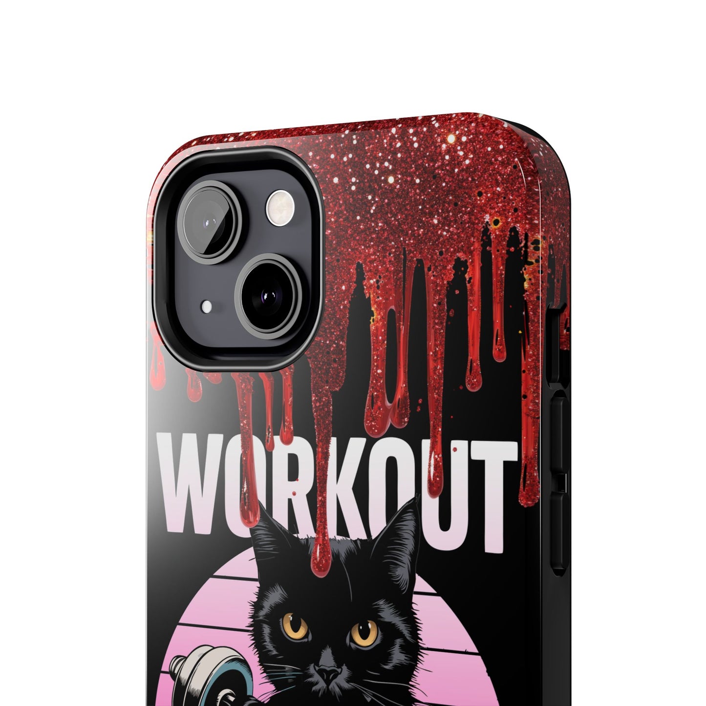 Edgy Cat Tough Phone Case - 'Workout Because Murder Is Wrong'