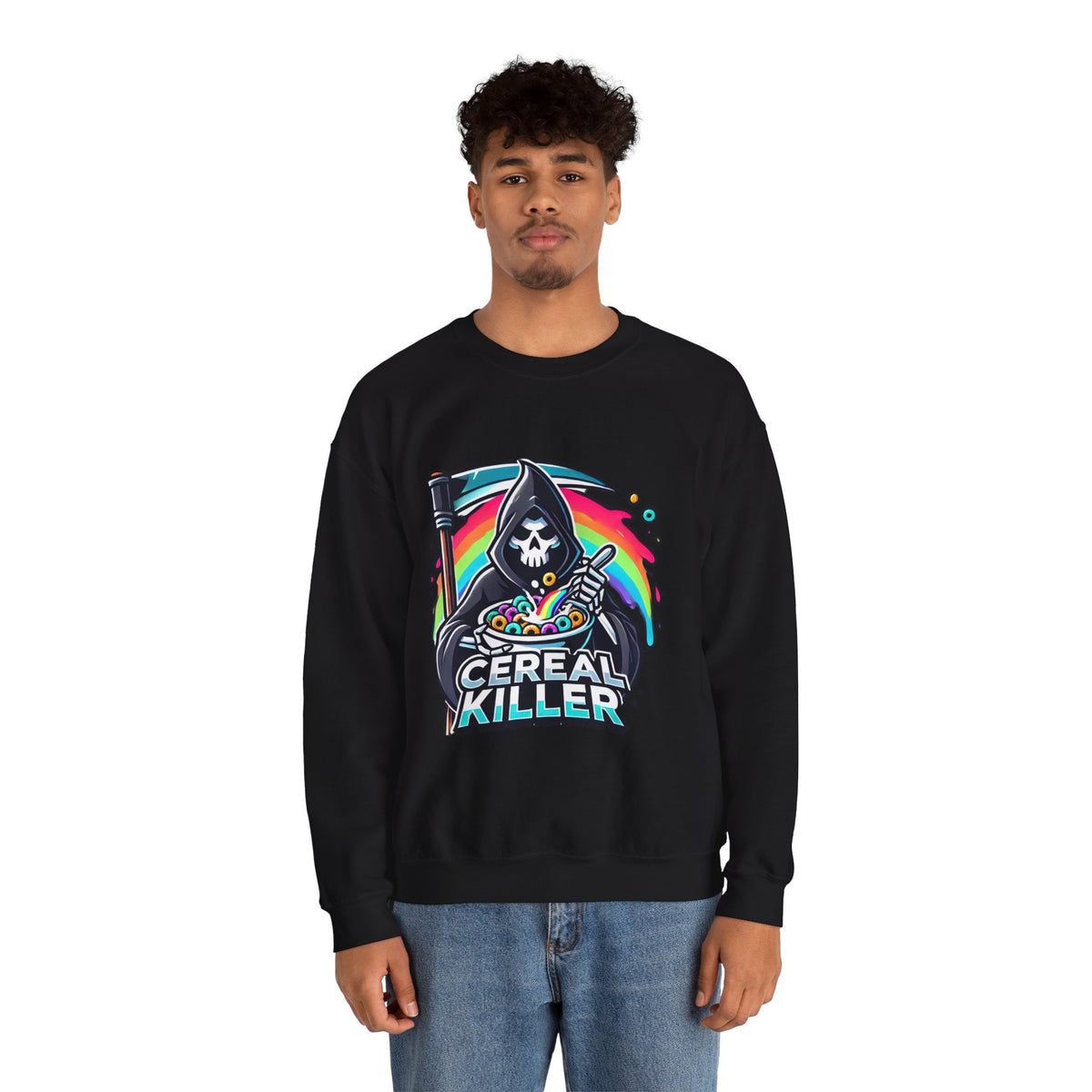 Cereal Killer Crewneck Sweatshirt — Funny Grim Reaper Cereal Graphic