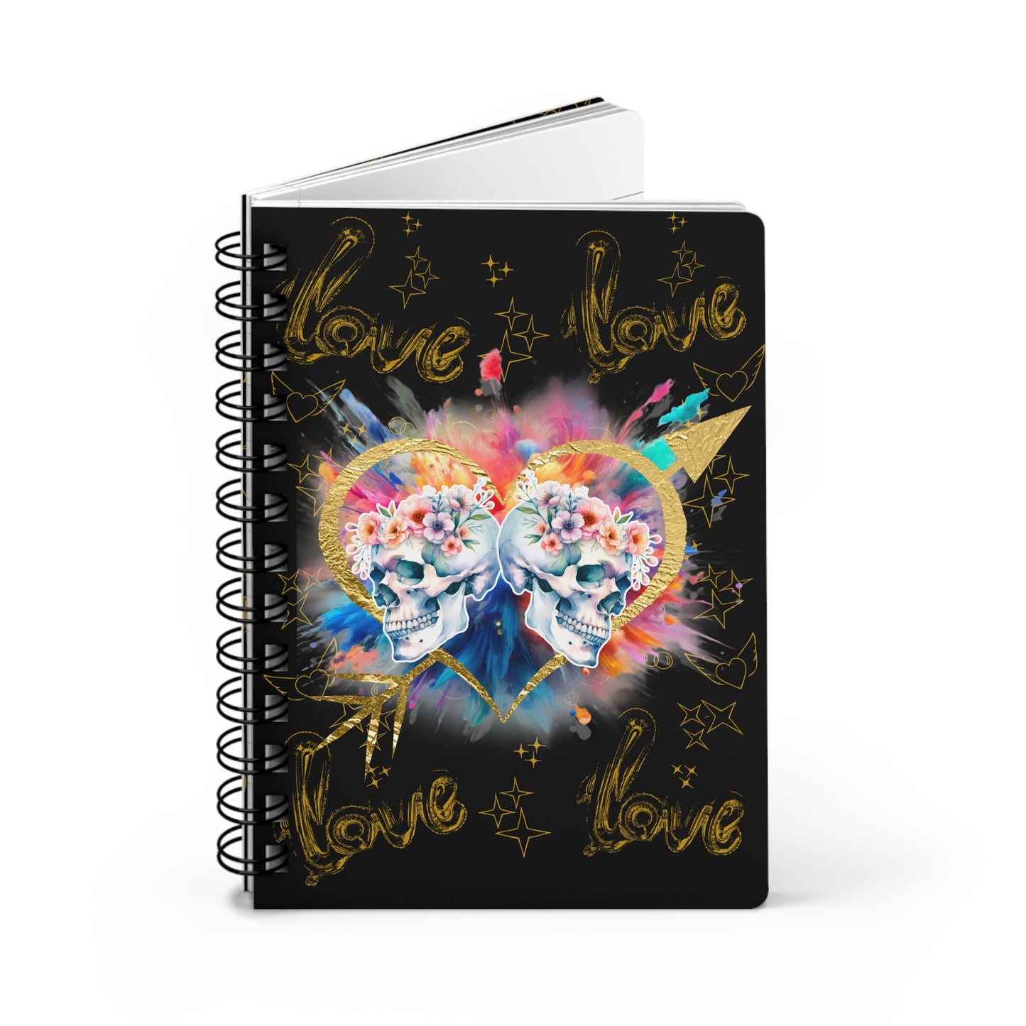 Love is Golden Watercolor (black) - Spiral Notebook - Ruled Line
