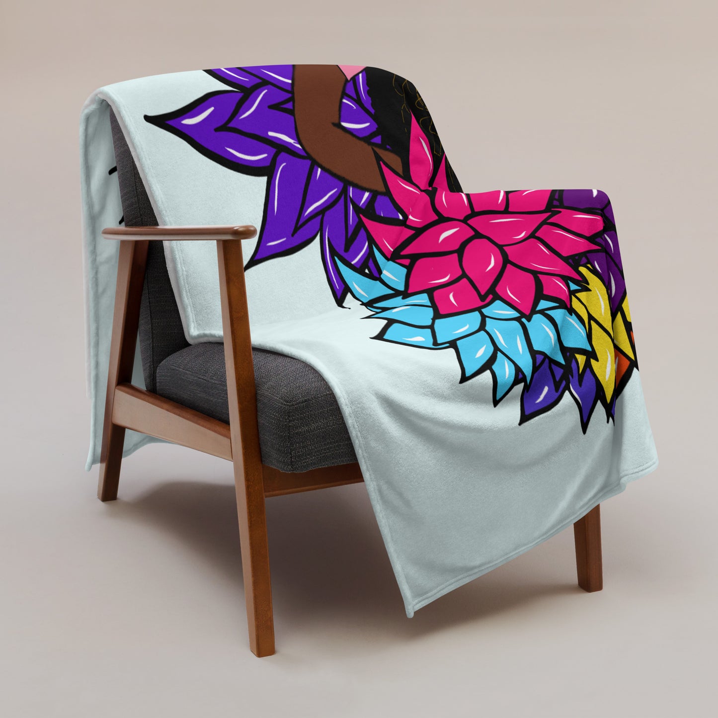 Beauty with Flowers - Throw Blanket (Lt. Blue)