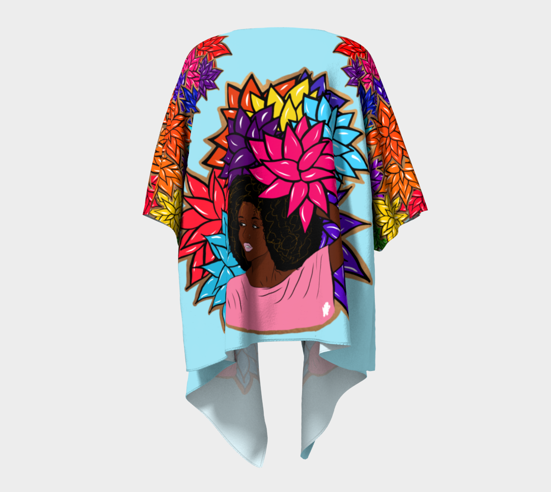 Beauty with Flowers -Draped Kimono - lt. blue