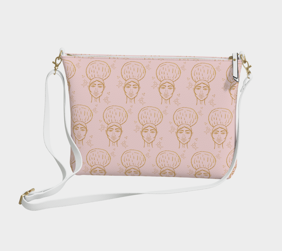 Afro Beauty Sparkle Pattern - Vegan Leather Crossbody - Pink