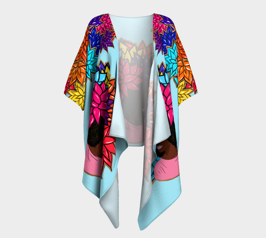 Beauty with Flowers -Draped Kimono - lt. blue